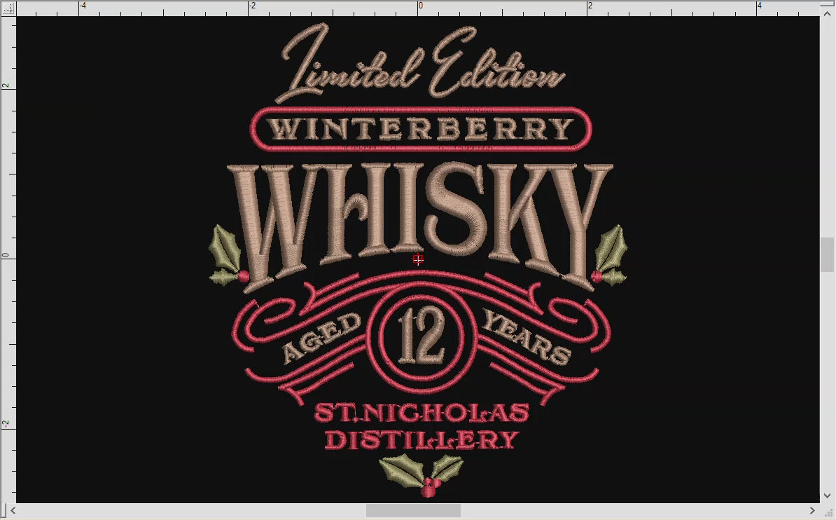 Machine Embroidery: "Winterberry Whisky" Design (3 Colors, 6 and 7 Inches Tall)
