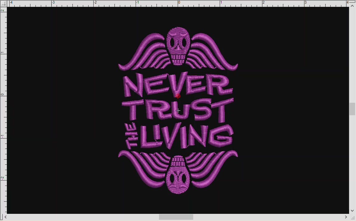 Embroidery Files: "Never Trust" Design Inspired by the Musical & Movie - Four Sizes Between 4 and 7 Inches Tall - Memento Mori Icon Included