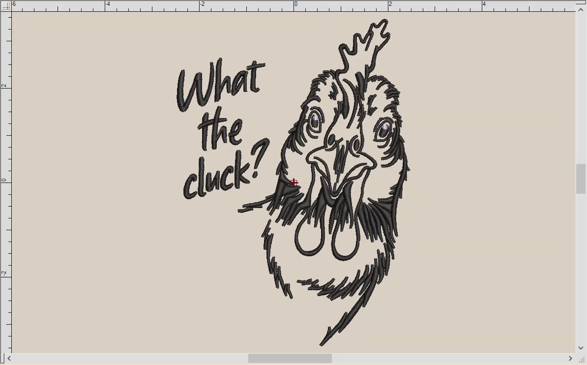Machine Embroidery: "What the Cluck" Chicken Humor, 7 and 8.5 Inches High, Two Thread Colors