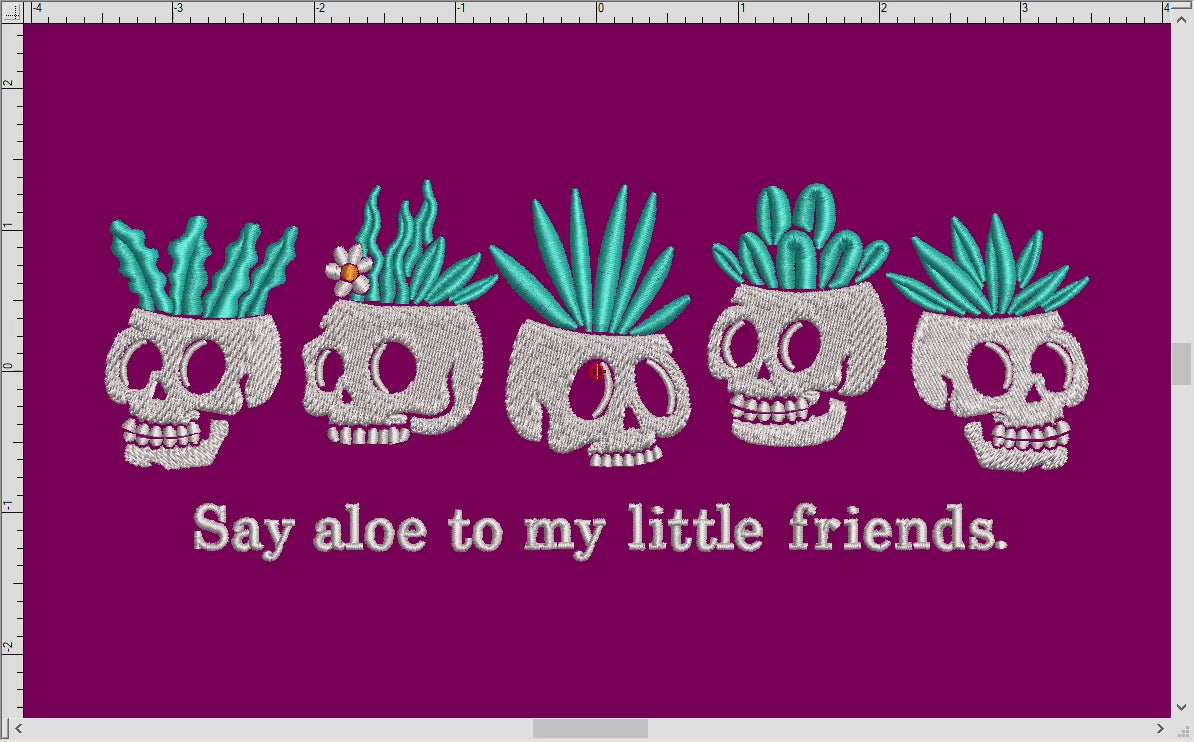 Embroidery: "Say Aloe" Skull Planter Design - 6, 7, 8, 9, 10, and 11.5 Inches Wide - Up to Three Thread Colors
