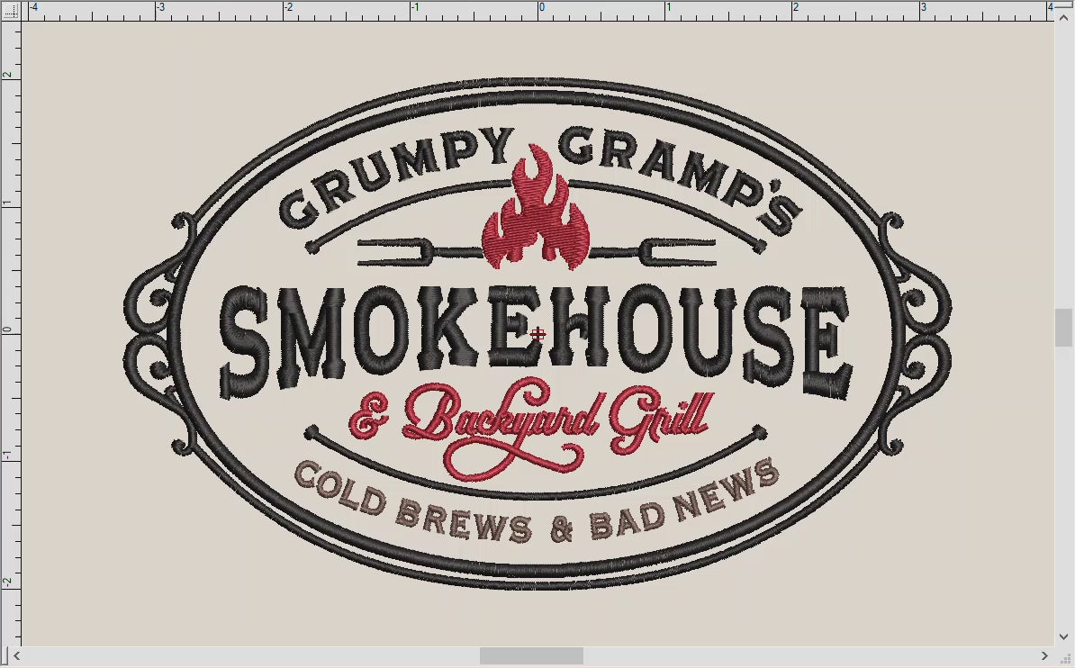 Embroidery: "Grumpy Gramp's Smokehouse" Vintage Style- Four Sizes
