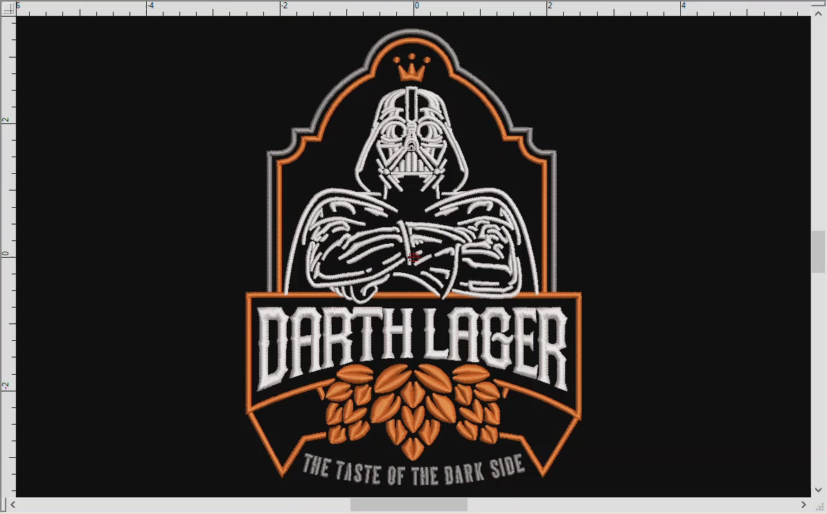 Machine Embroidery: Beer Nerd "Darth Lager" Label Design (6.8, 7.8, and 8.8 Inches Tall, Three Thread Colors)