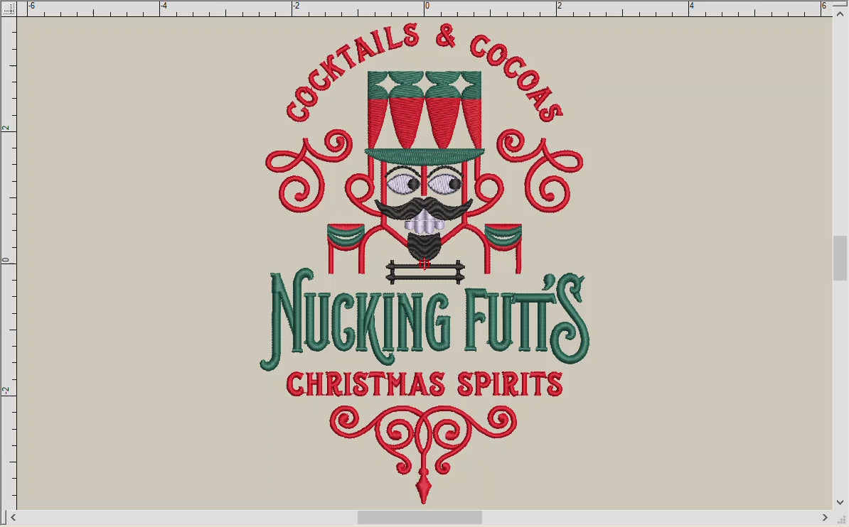 Embroidery: "Nucking Futt's Christmas Spirits" (4 Colors; 4 Sizes Between 6.5 and 8.75 Inches; Several Formats)