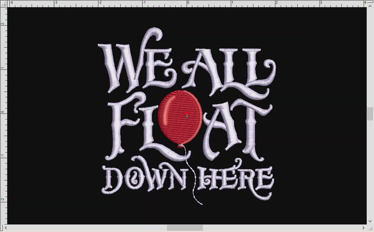 Machine Embroidery: "We All Float Down Here" Horror Theme - 4, 5, 8, and 9 Inches Square)