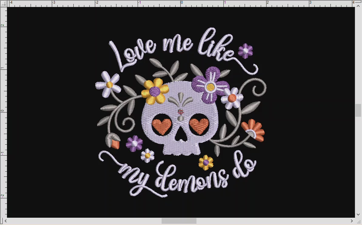 Love Me Like My Demons Do – Cute Sugar Skull with Flowers – Five Sizes 3 to 6 Inches
