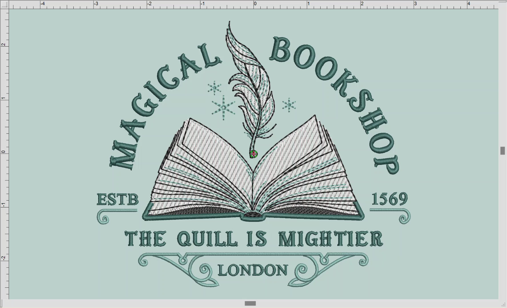Embroidery: "The Quill is Mightier" with Five Sizes Between 6 and 12 Inches Wide