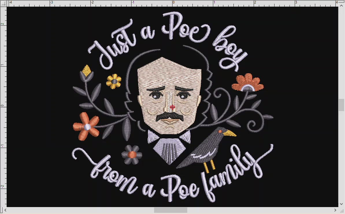 Embroidery: Darkly Fun Edgar Allen Poe Design (5, 6, 7, and 8 Inches; Up To 9 Thread Colors)