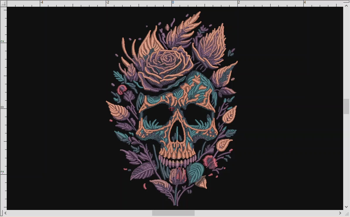 Embroidery: Elaborate Skull & Flower Painting (6, 7, 8, 9, and 10 Inches Tall; Twenty Thread Colors)