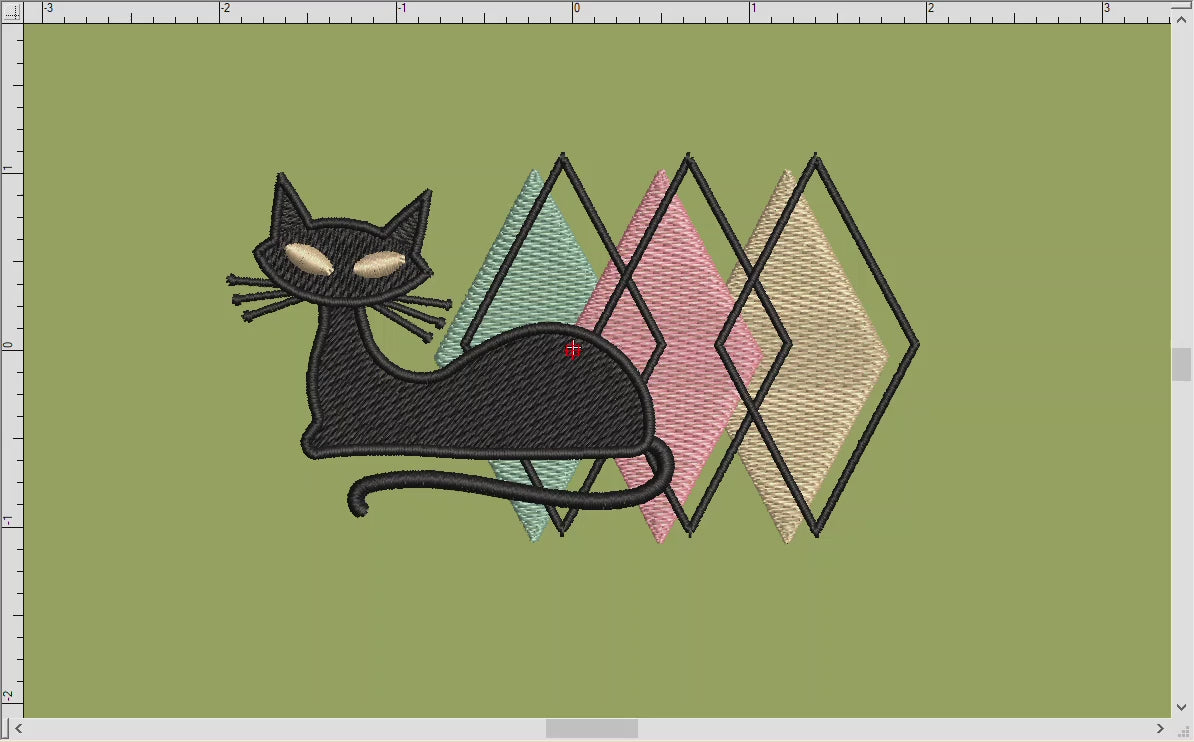 Embroidery Files: Midcentury Mod Kitty - 4, 4.5, and 5 Inches Wide