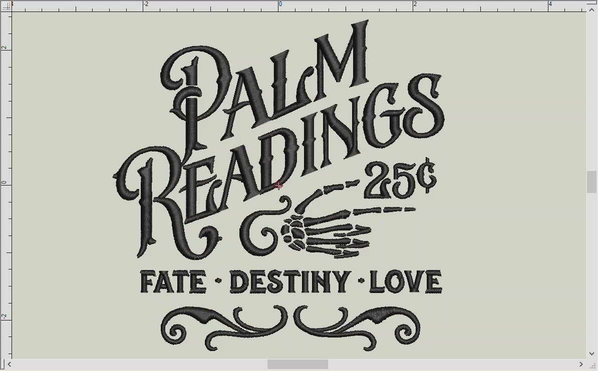 Embroidery: "Palm Readings" Dark Vintage Design - 5, 6, and 7 Inches Square