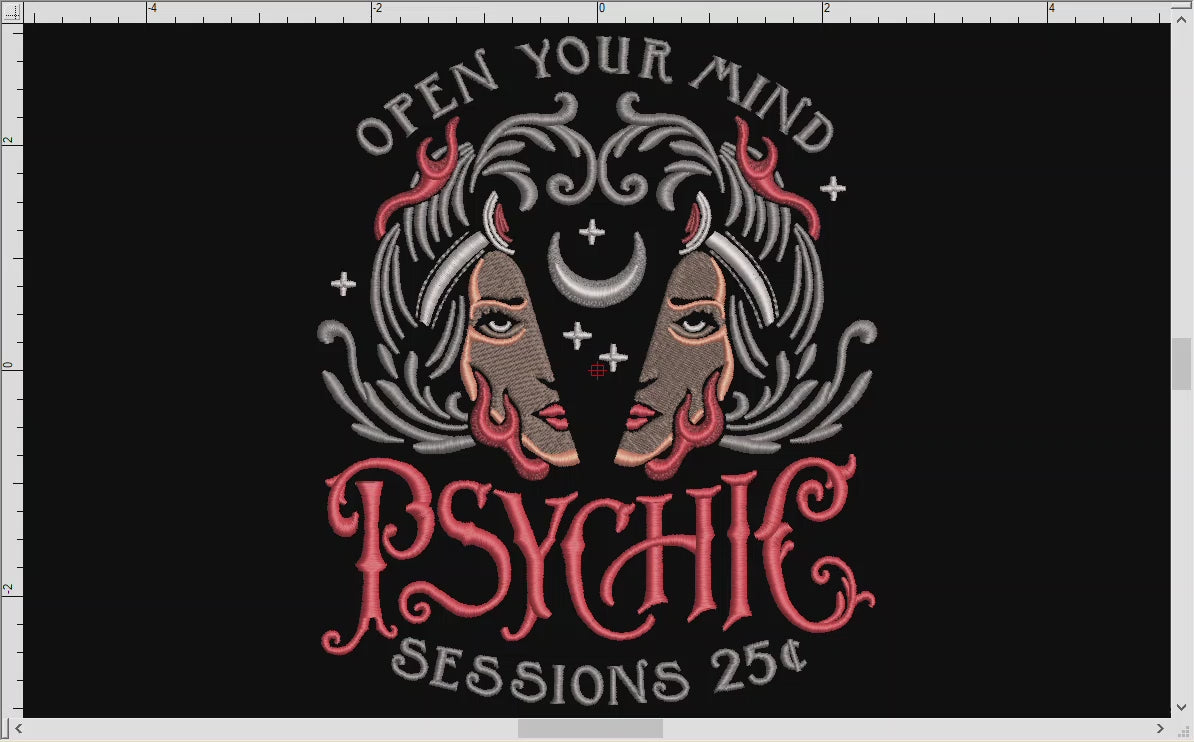 Embroidery: "Psychic Sessions" Dark Vintage Design - Three Sizes at 6, 7, and 7.75 Inches Tall
