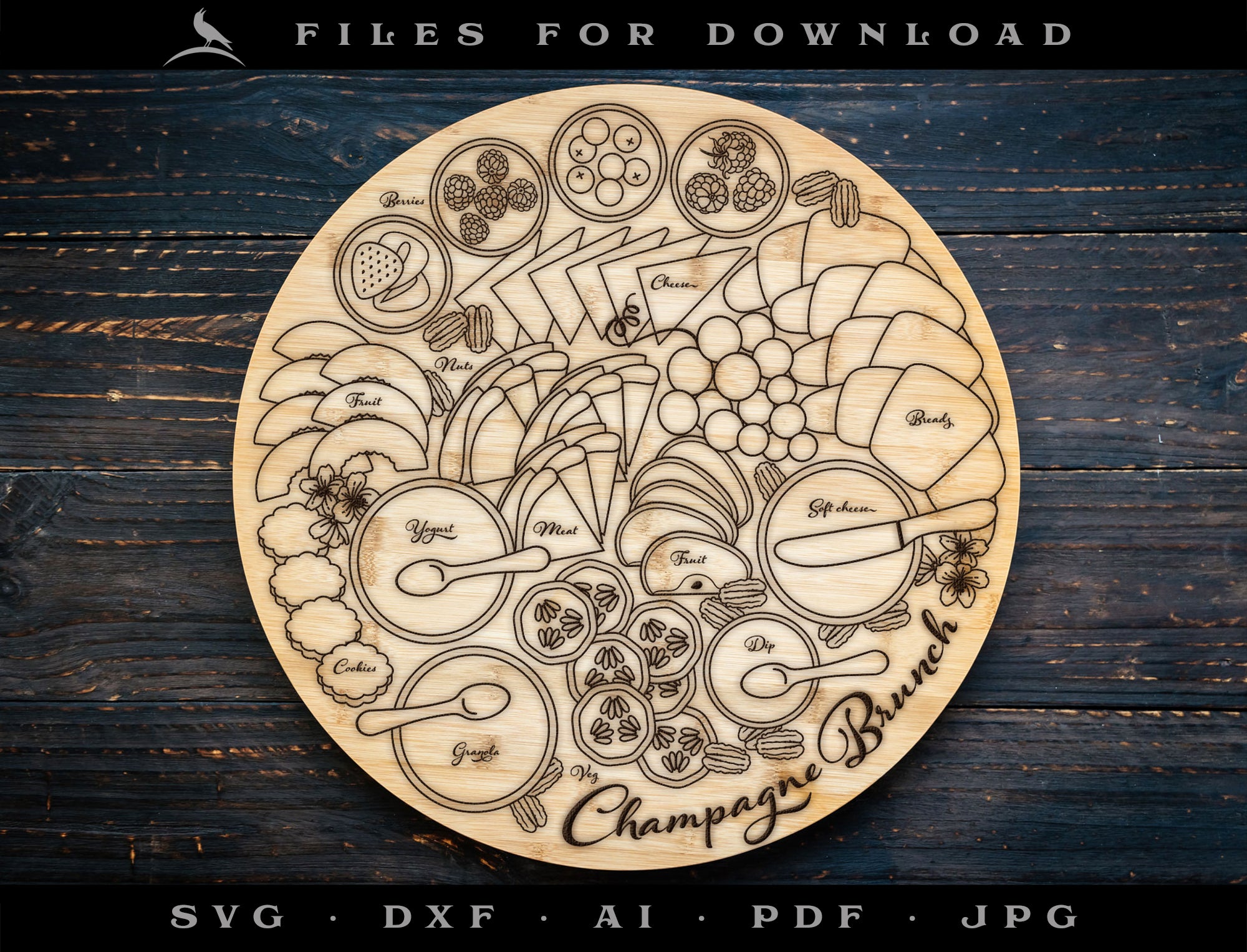 Vector Art Set for Serving Tray: Champagne Brunch Board & Pick Designs