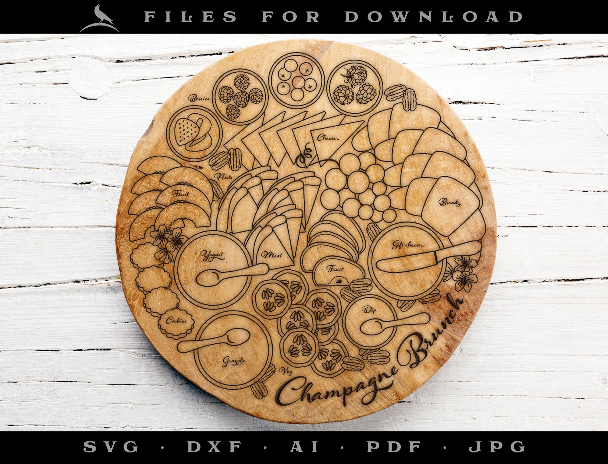 Vector Art Set for Serving Tray: Champagne Brunch Board & Pick Designs