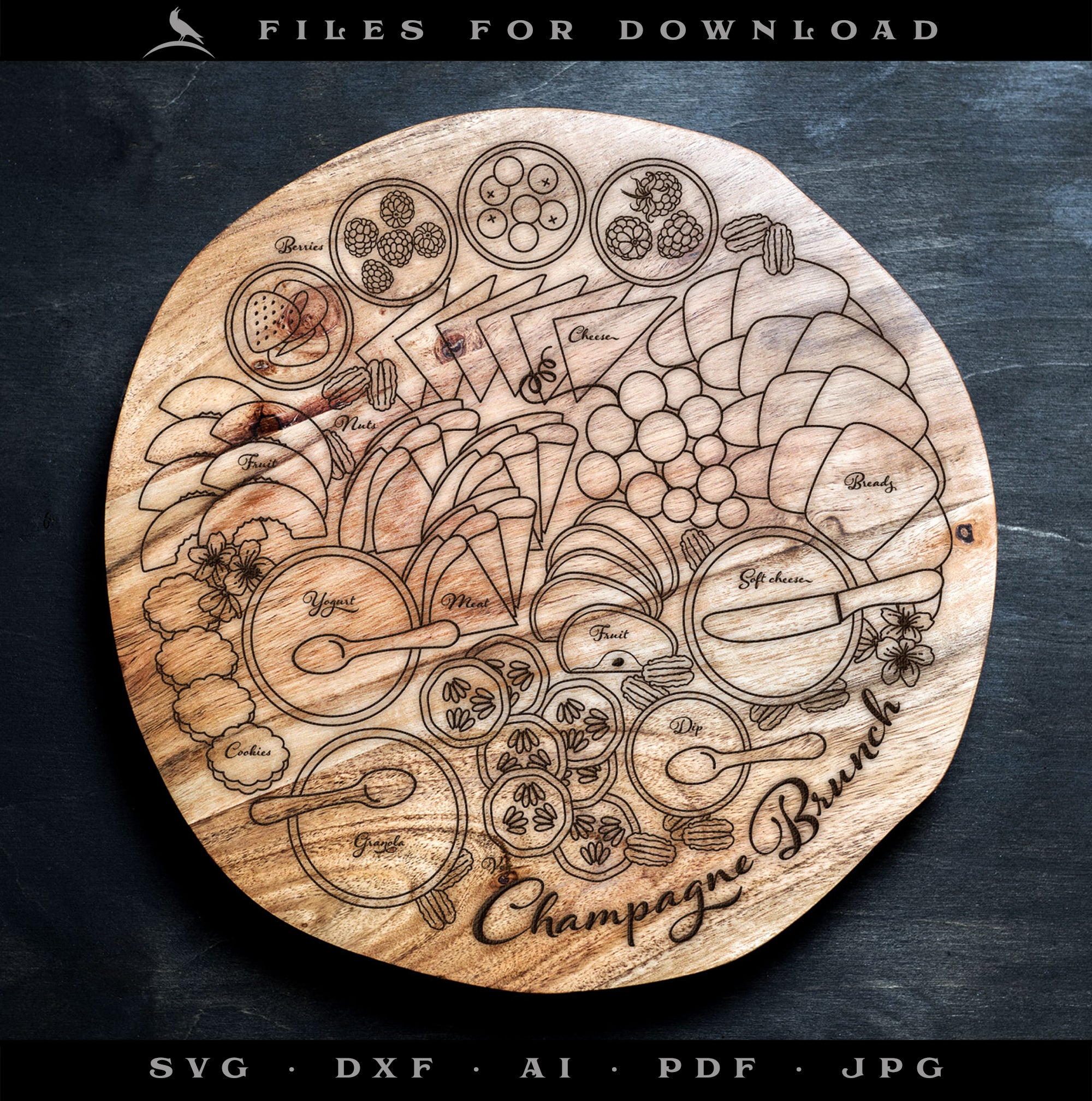 Vector Art Set for Serving Tray: Champagne Brunch Board & Pick Designs