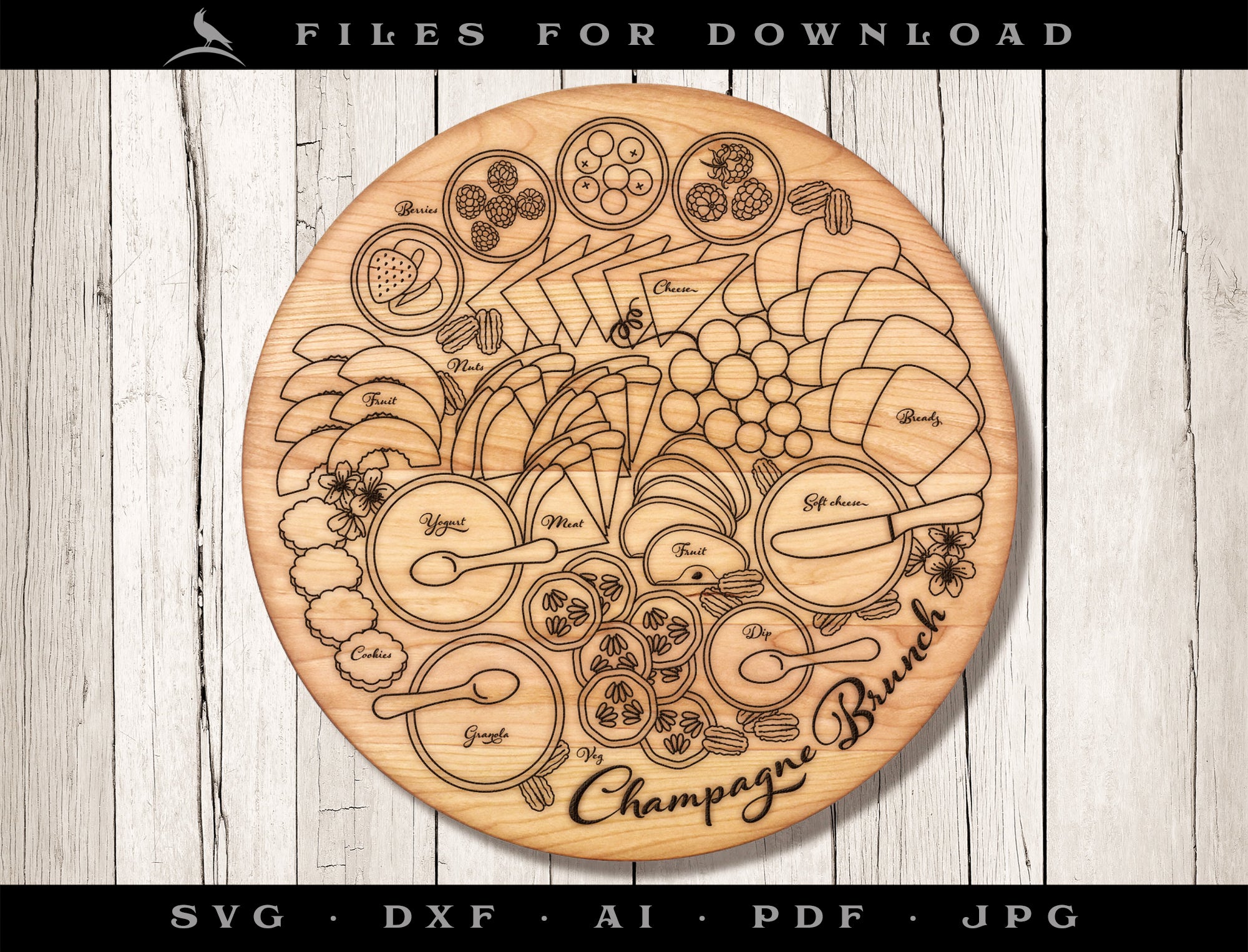 Vector Art Set for Serving Tray: Champagne Brunch Board & Pick Designs