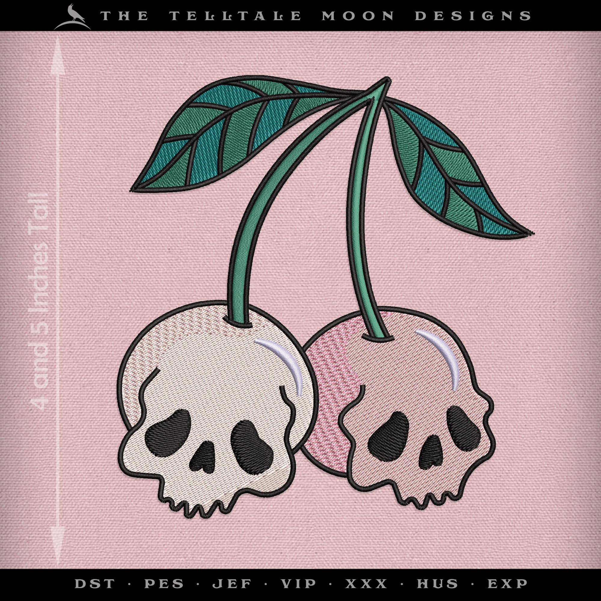 Machine Embroidery Files: Creepy Cute Cherry Skulls (4 Inches Tall)