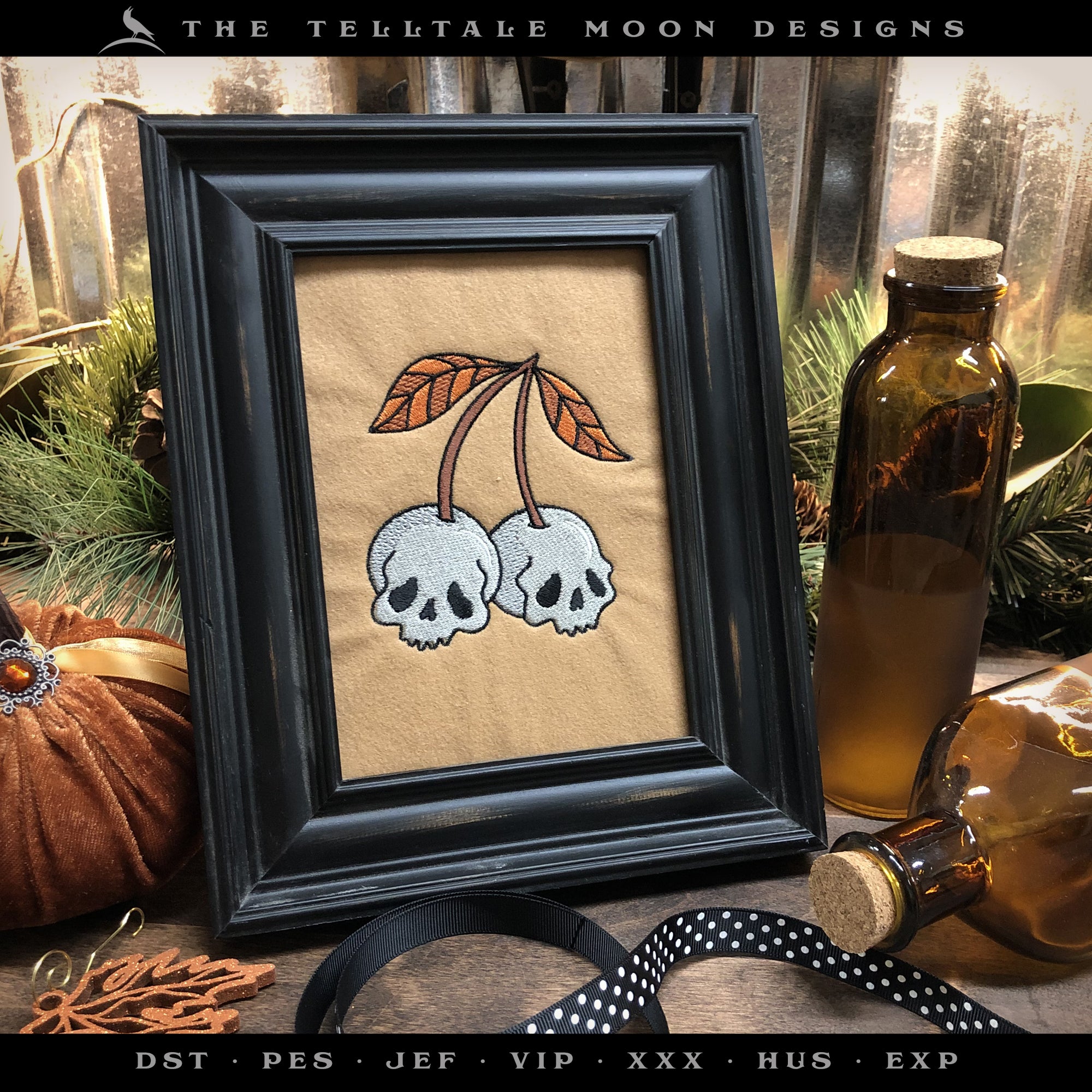 Machine Embroidery Files: Creepy Cute Cherry Skulls (4 Inches Tall)