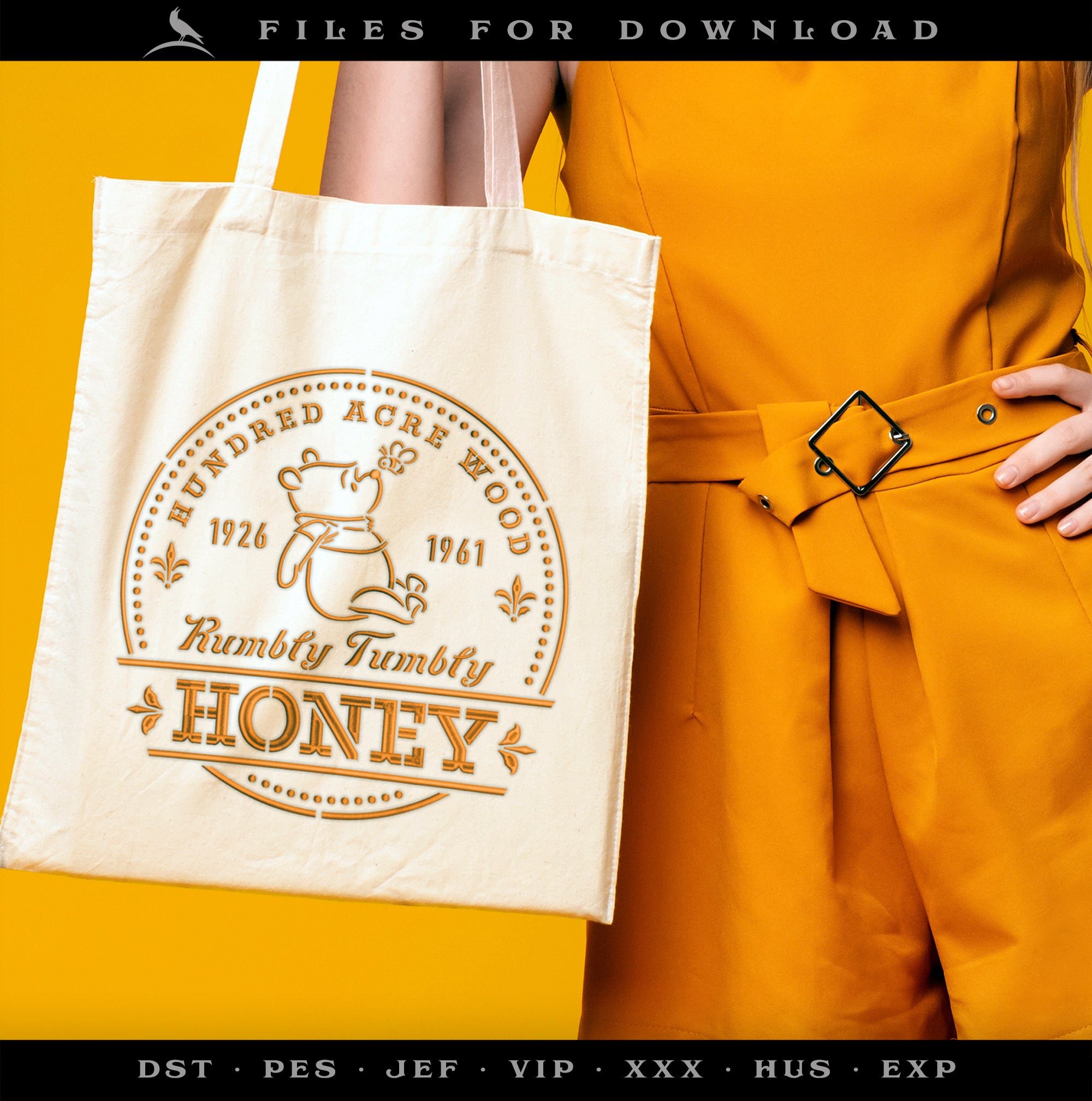 Machine Embroidery Files: "Rumbly Tumbly Honey" Stencil Style (6.5, 7.8, 10.5 Inches)