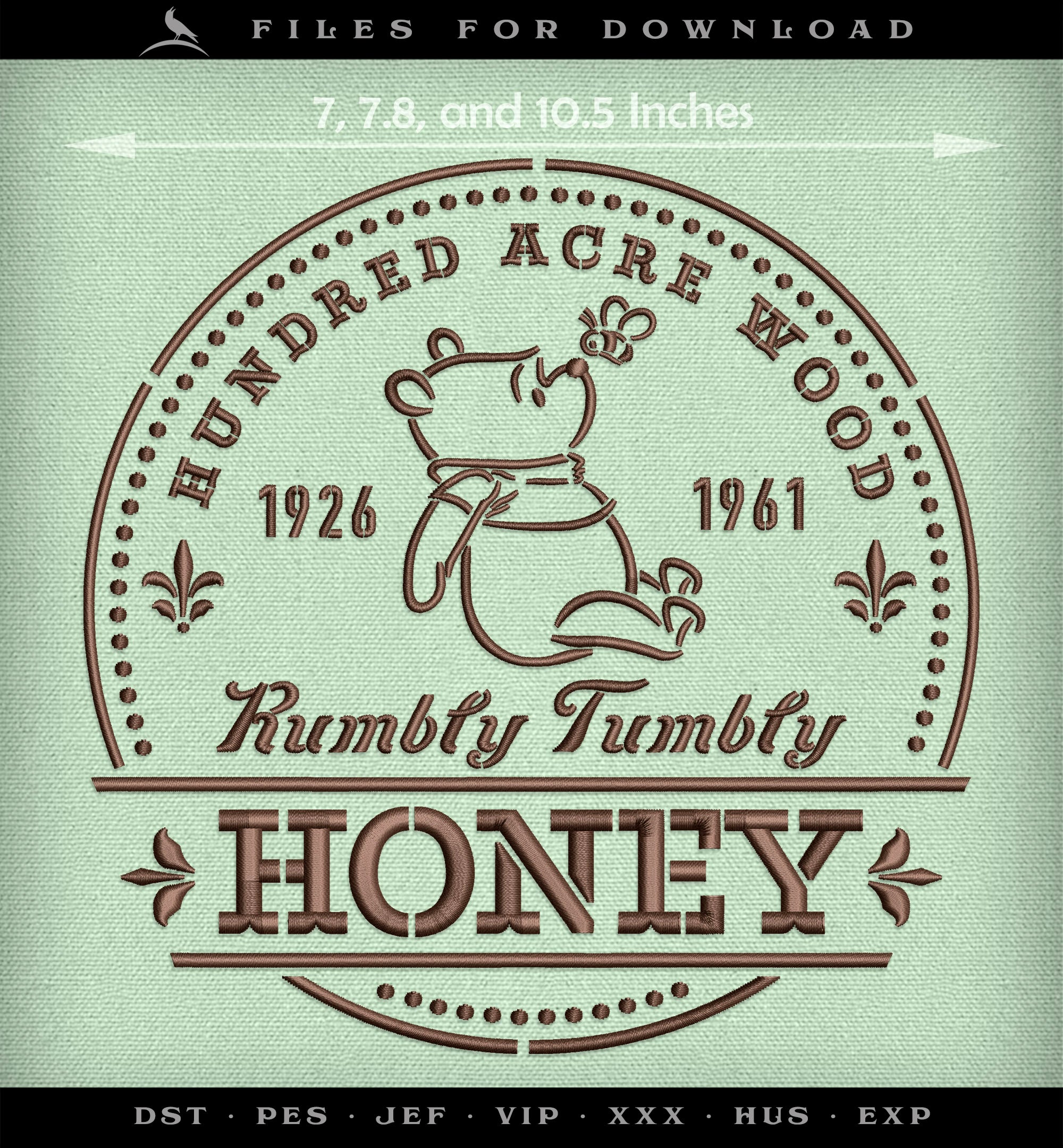 Machine Embroidery Files: "Rumbly Tumbly Honey" Stencil Style (6.5, 7.8, 10.5 Inches)