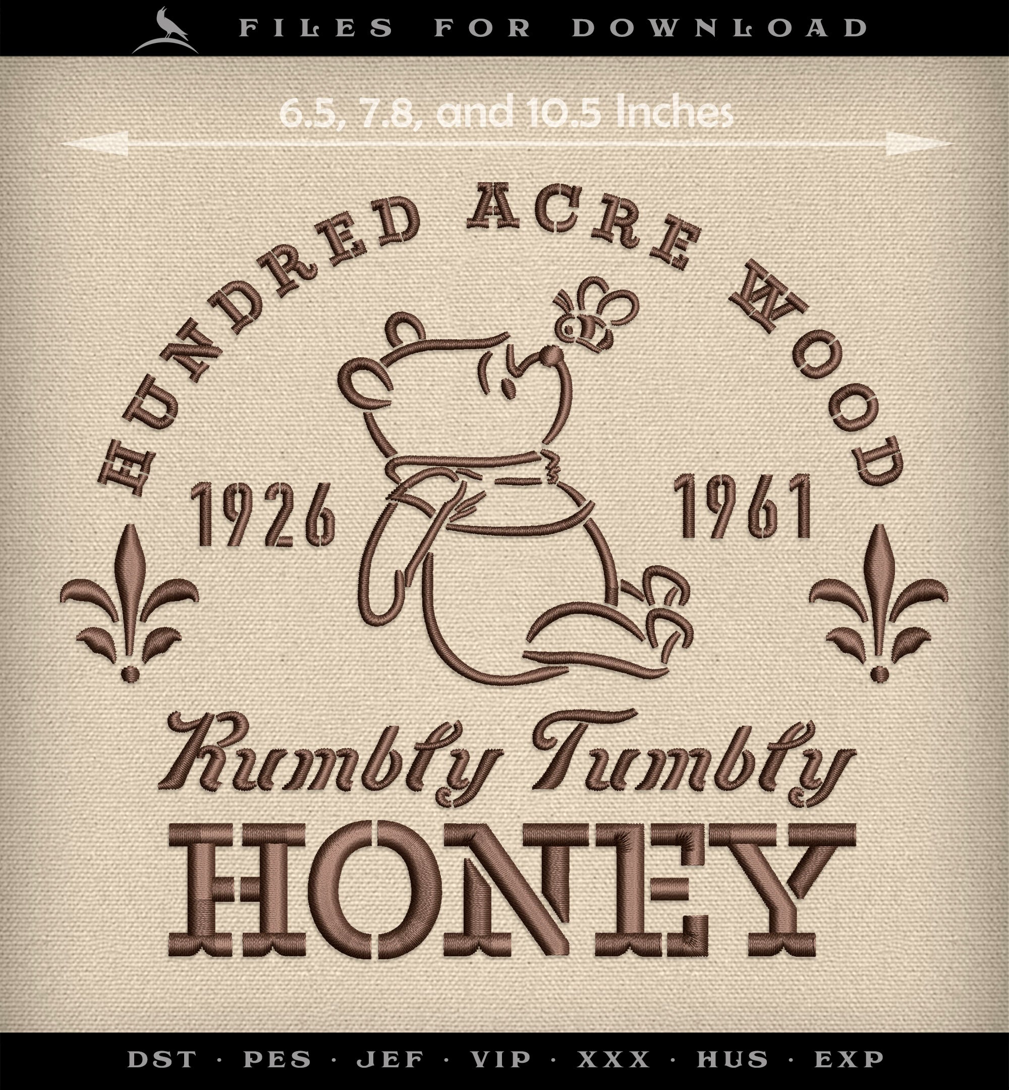 Machine Embroidery Files: "Rumbly Tumbly Honey" Stencil Style (6.5, 7.8, 10.5 Inches)