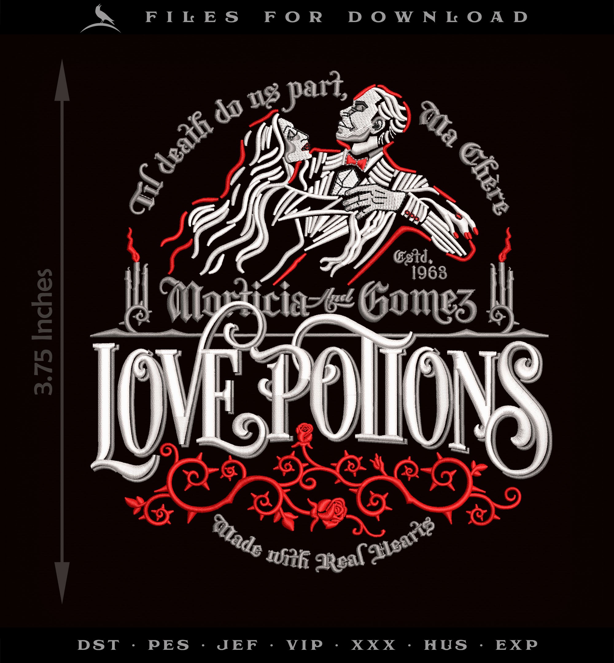 Embroidery: Gothic "Love Potions" - 7.75 Inches - Four Thread Colors