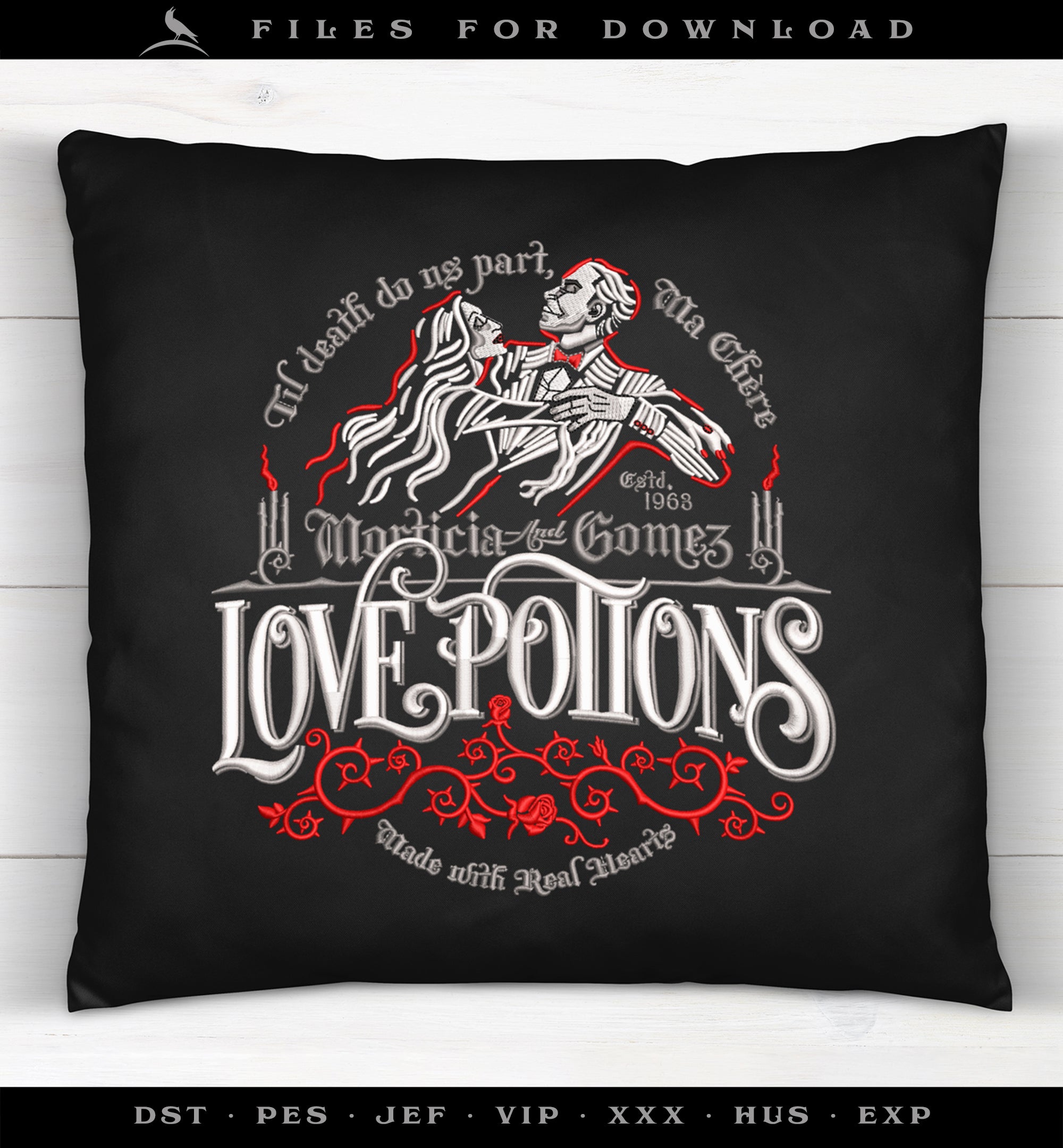 Embroidery: Gothic "Love Potions" - 7.75 Inches - Four Thread Colors
