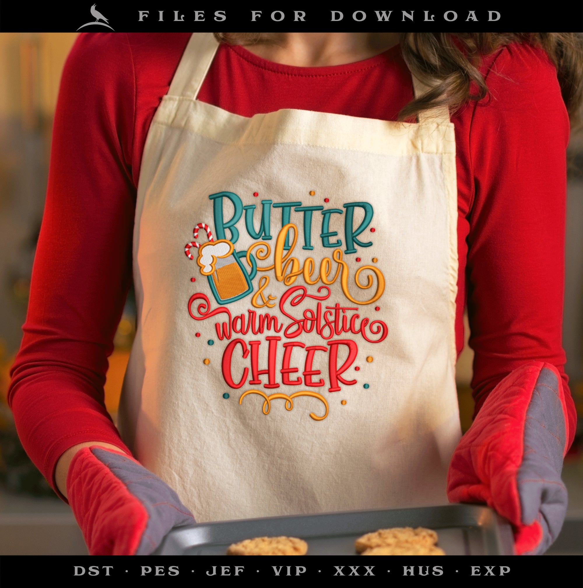 Embroidery: "Butter Beer & Warm Solstice Cheer" - 5, 6, 7, 8, and 10.5 Inches Tall