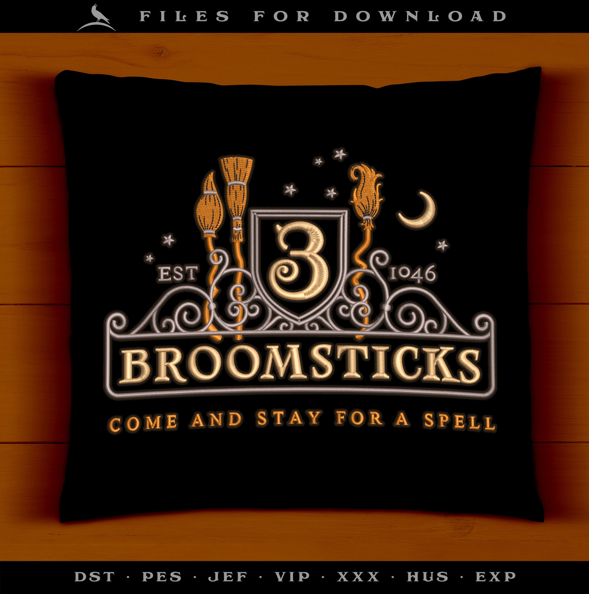 Embroidery Files: "3 Broomsticks" - 7, 8, and 10.5 Inches Wide - Four Thread Colors