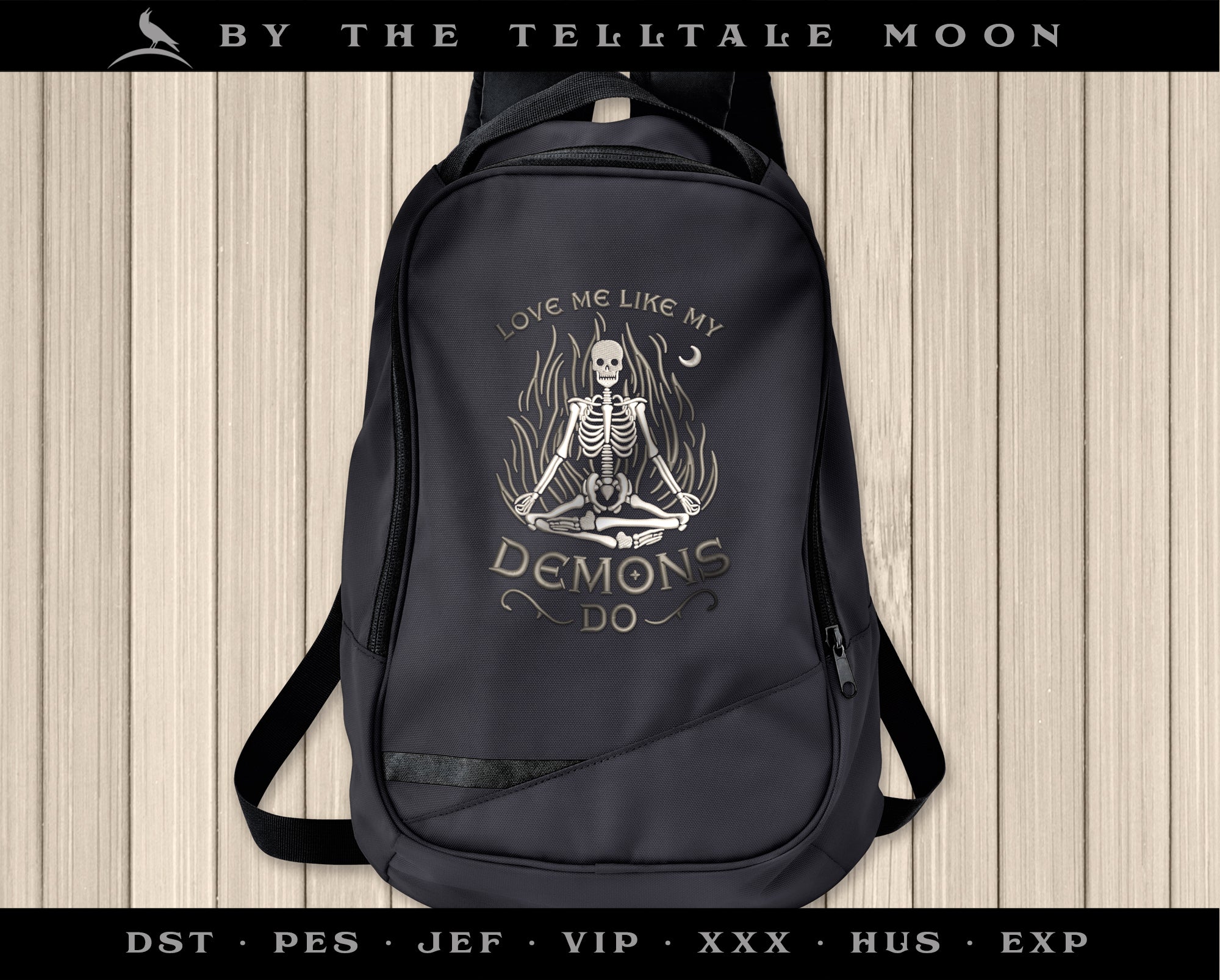 Machine Embroidery: Gothic Skeleton "Love Me" Design (6.9 and 7.8 Inches, Two Thread Colors)