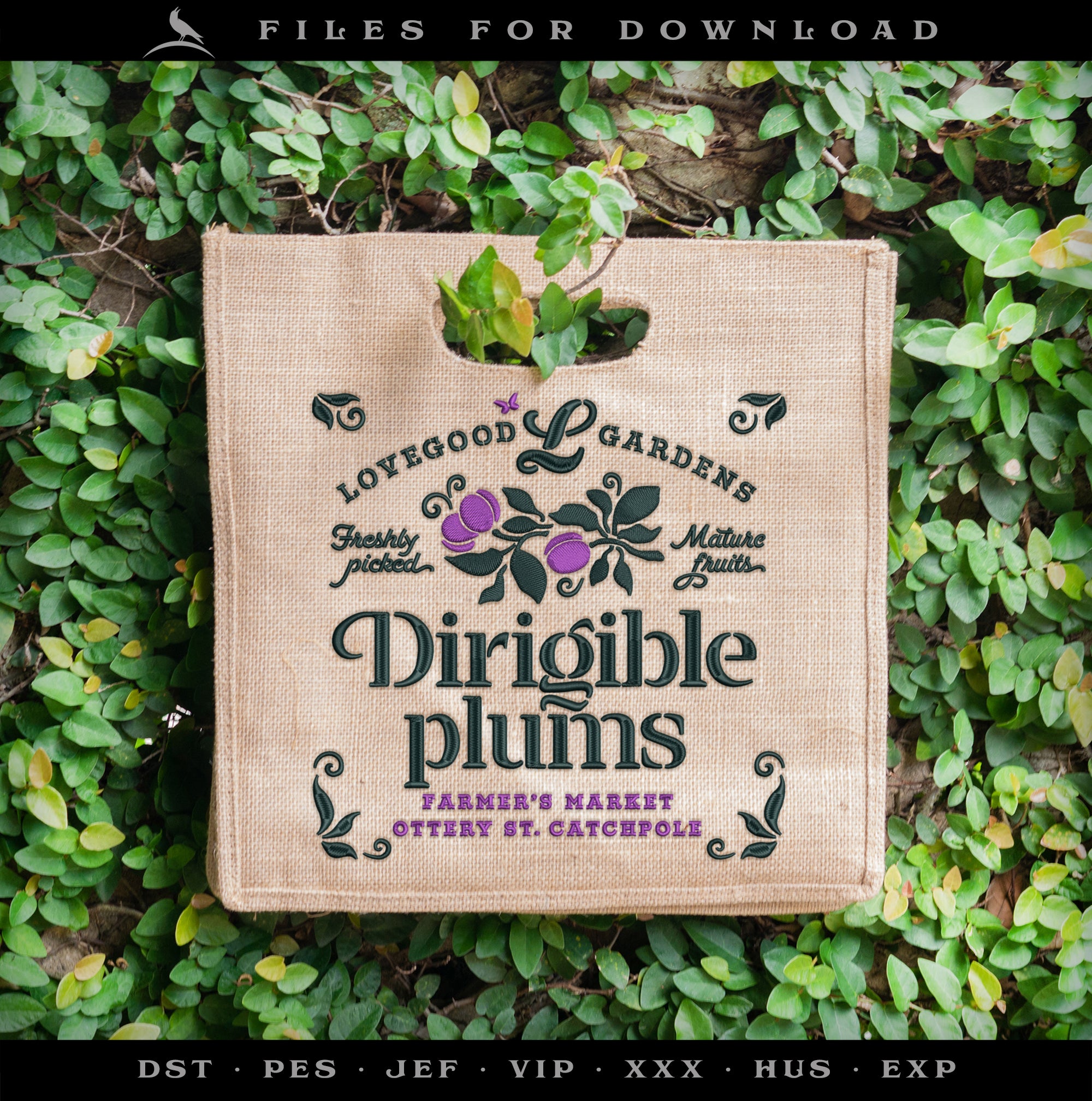 Embroidery Files: "Lovegood Gardens" Stencil-style Wizard Art - 7, 8, and 11 Inches