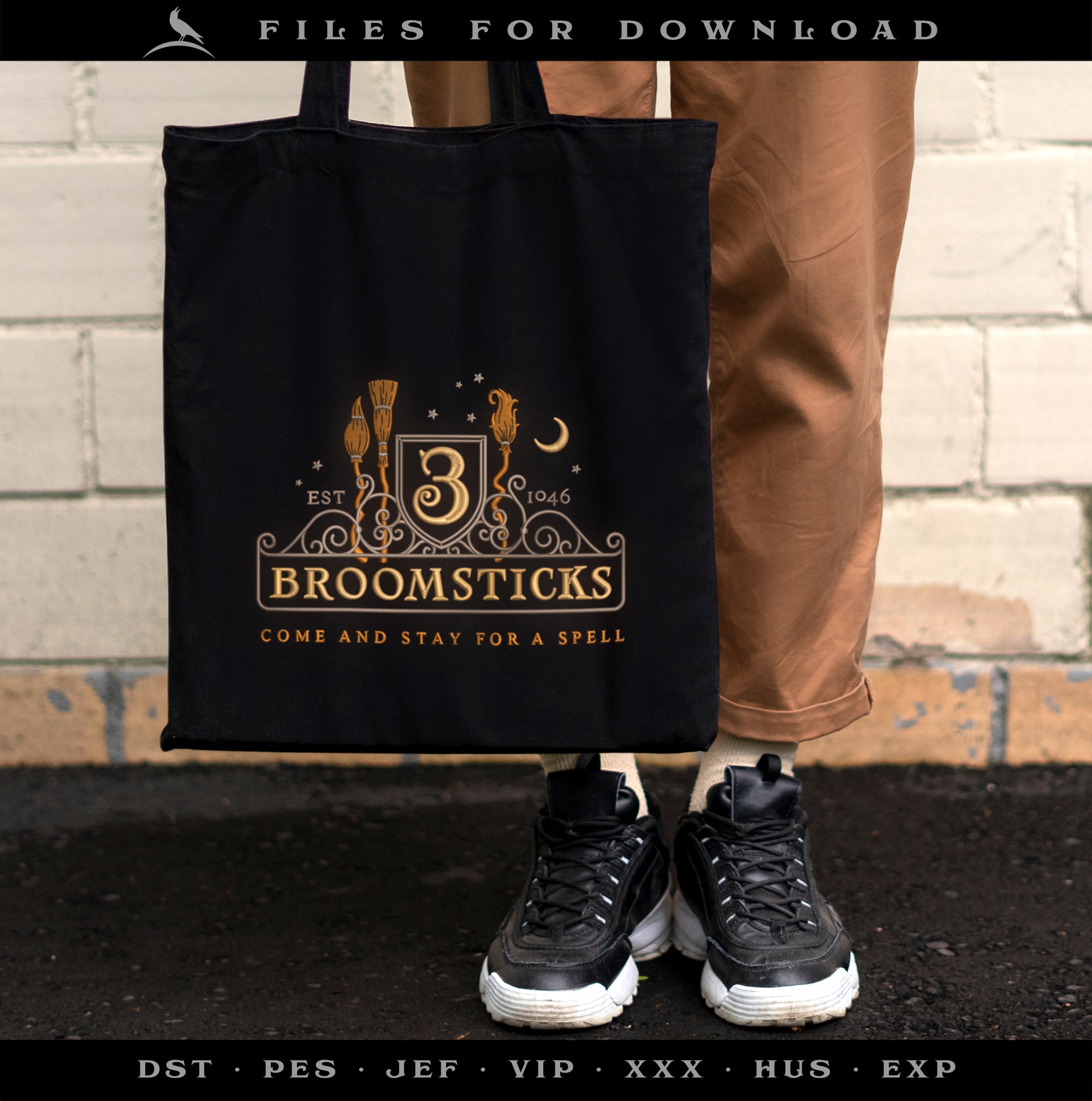 Embroidery Files: "3 Broomsticks" - 7, 8, and 10.5 Inches Wide - Four Thread Colors