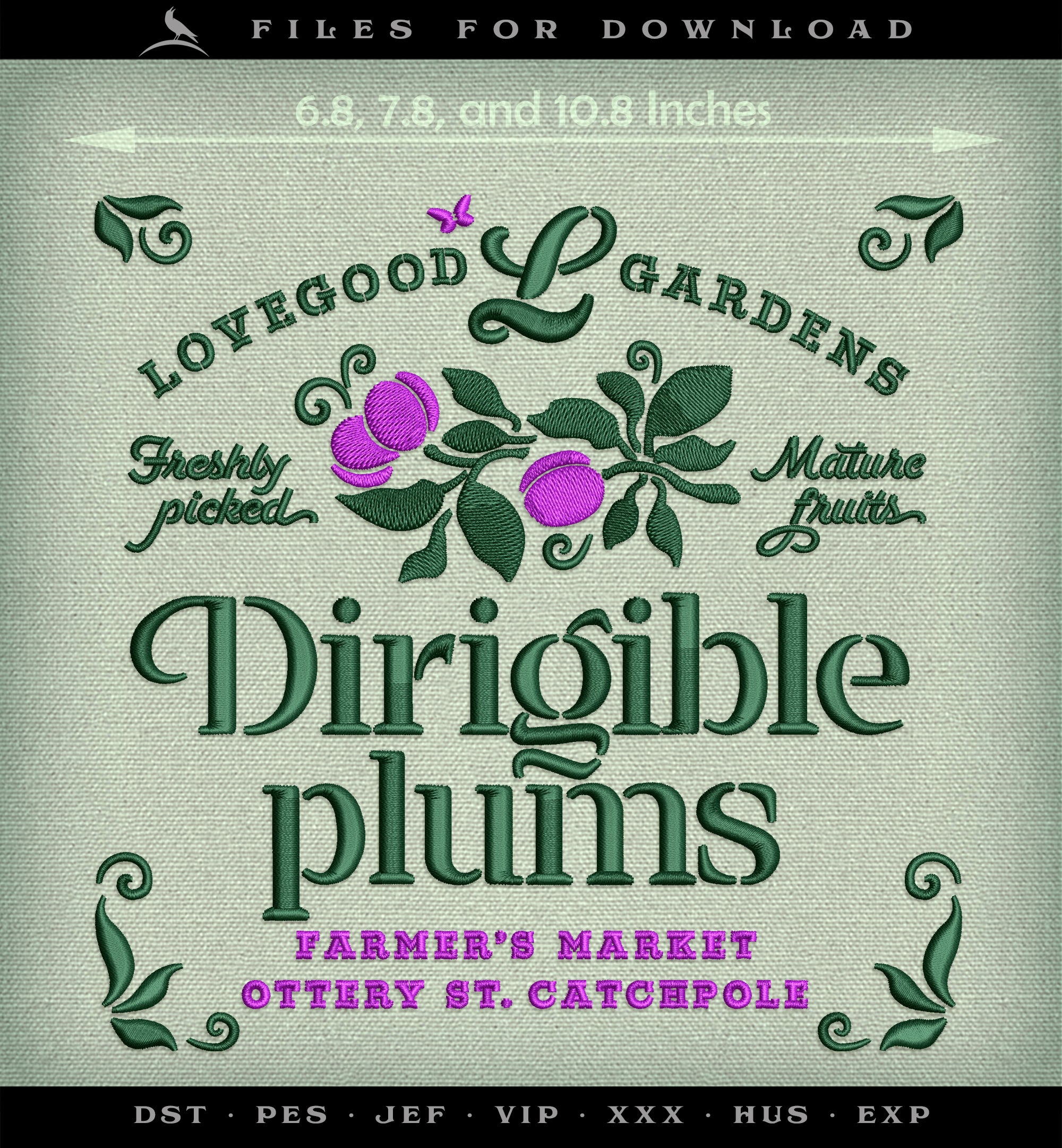 Embroidery Files: "Lovegood Gardens" Stencil-style Wizard Art - 7, 8, and 11 Inches