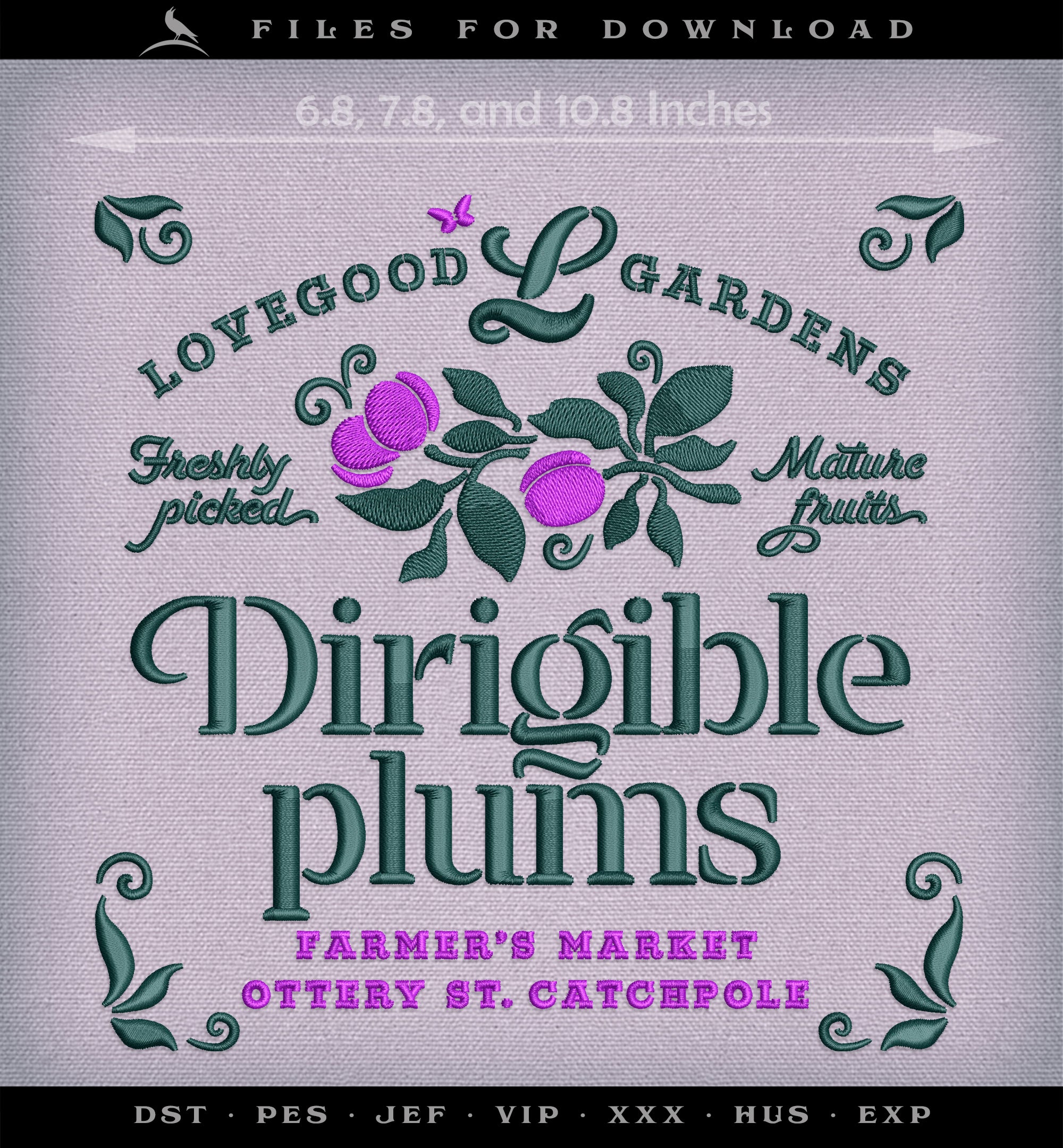 Embroidery Files: "Lovegood Gardens" Stencil-style Wizard Art - 7, 8, and 11 Inches
