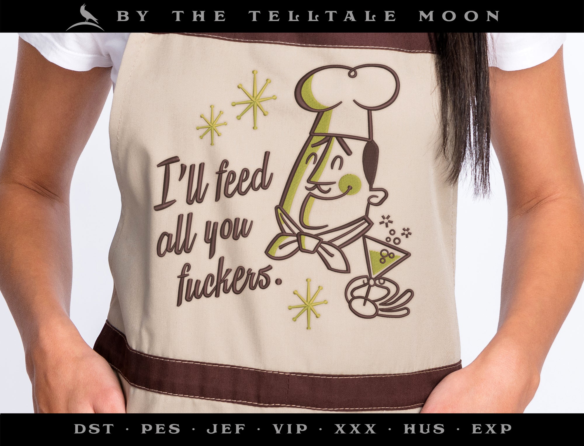 Machine Embroidery: Retro Sassy Chef Design (5, 6, 6.75, and 7.8 Inches, Two Colors)