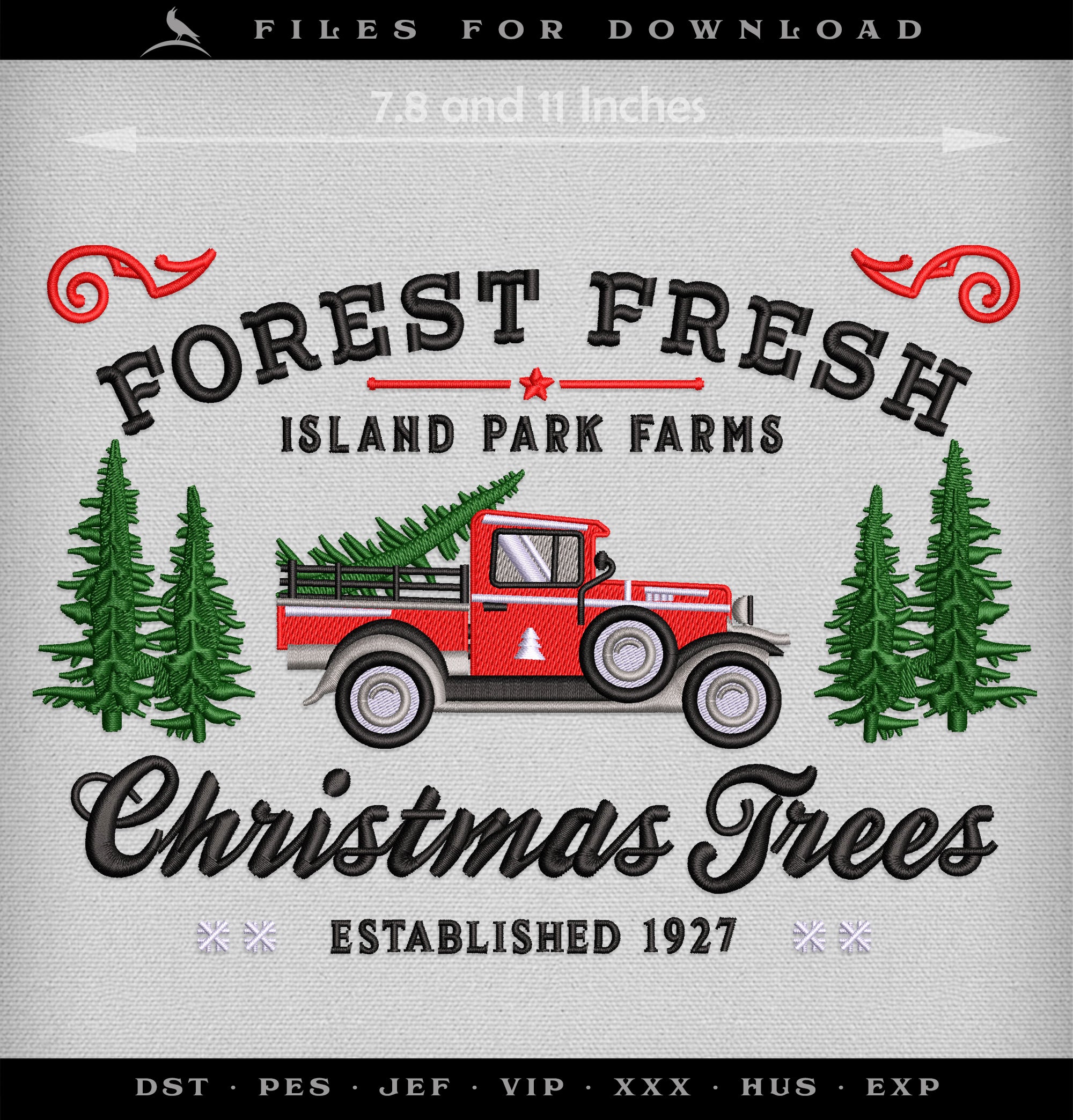 Machine Embroidery Files: "Forest Fresh Trees" Sign (7.8 & 11 Inches)