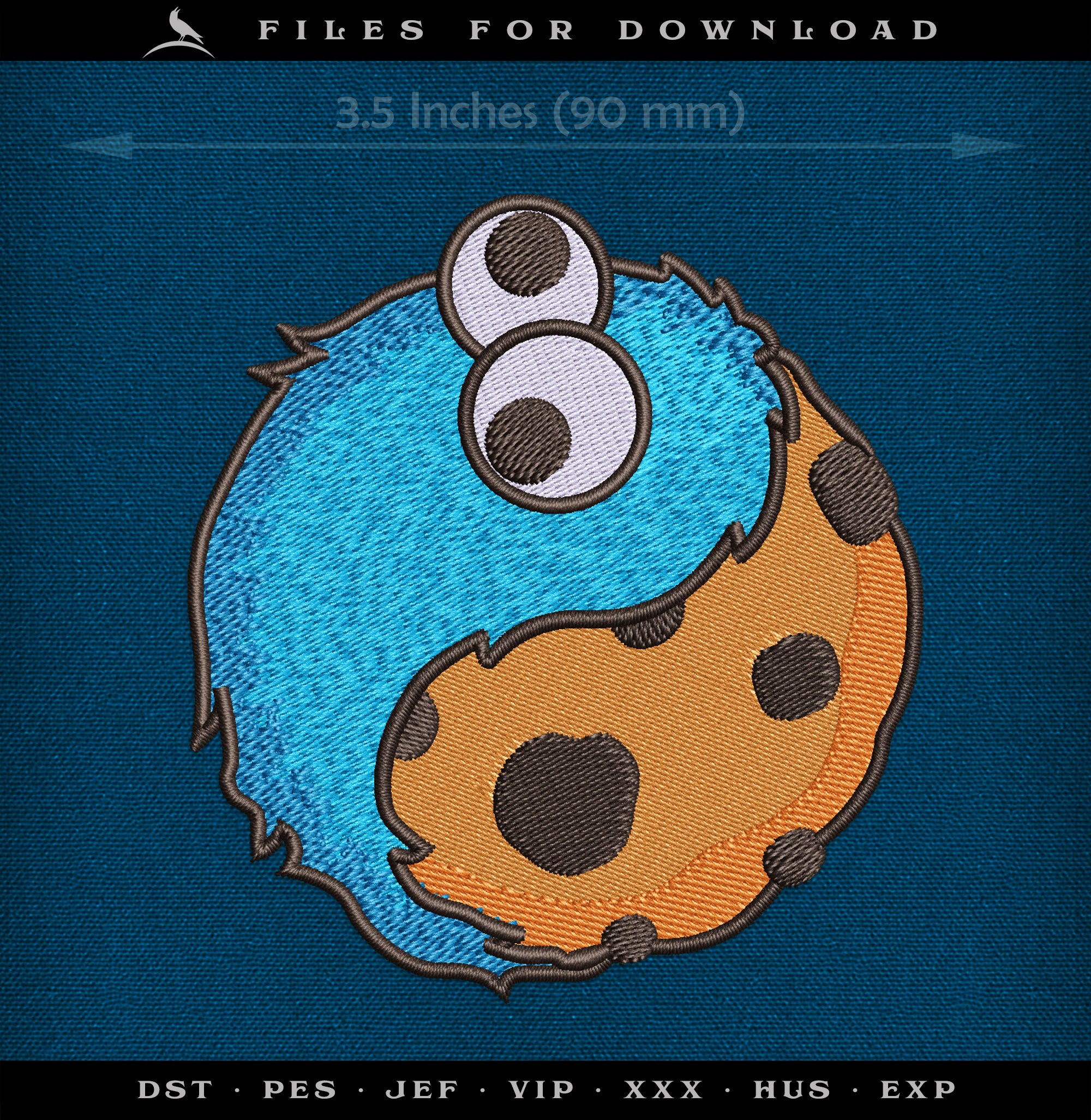 Machine Embroidery: Monster Cookie Yin Yang Design (3.5 Inches)