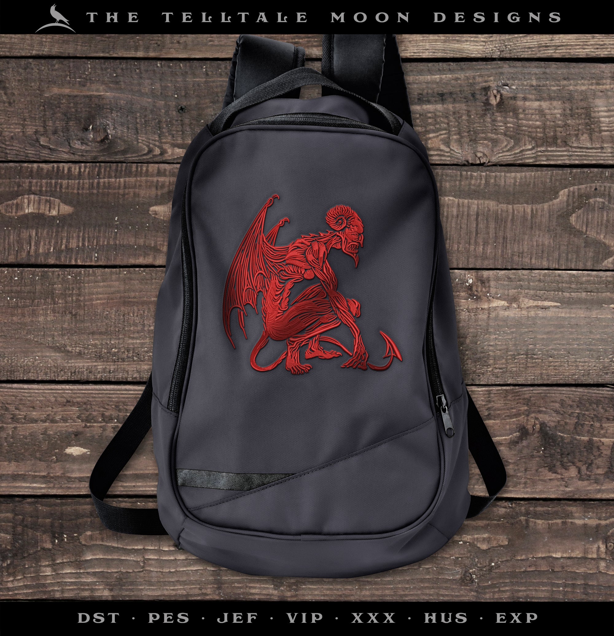 Embroidery: Gothic Gargoyle Demon Woodcut - 7, 8, and 10.5 Inches