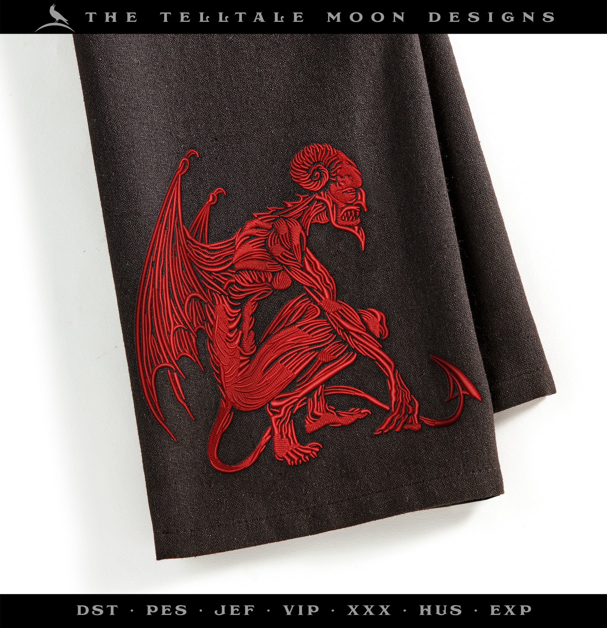 Embroidery: Gothic Gargoyle Demon Woodcut - 7, 8, and 10.5 Inches