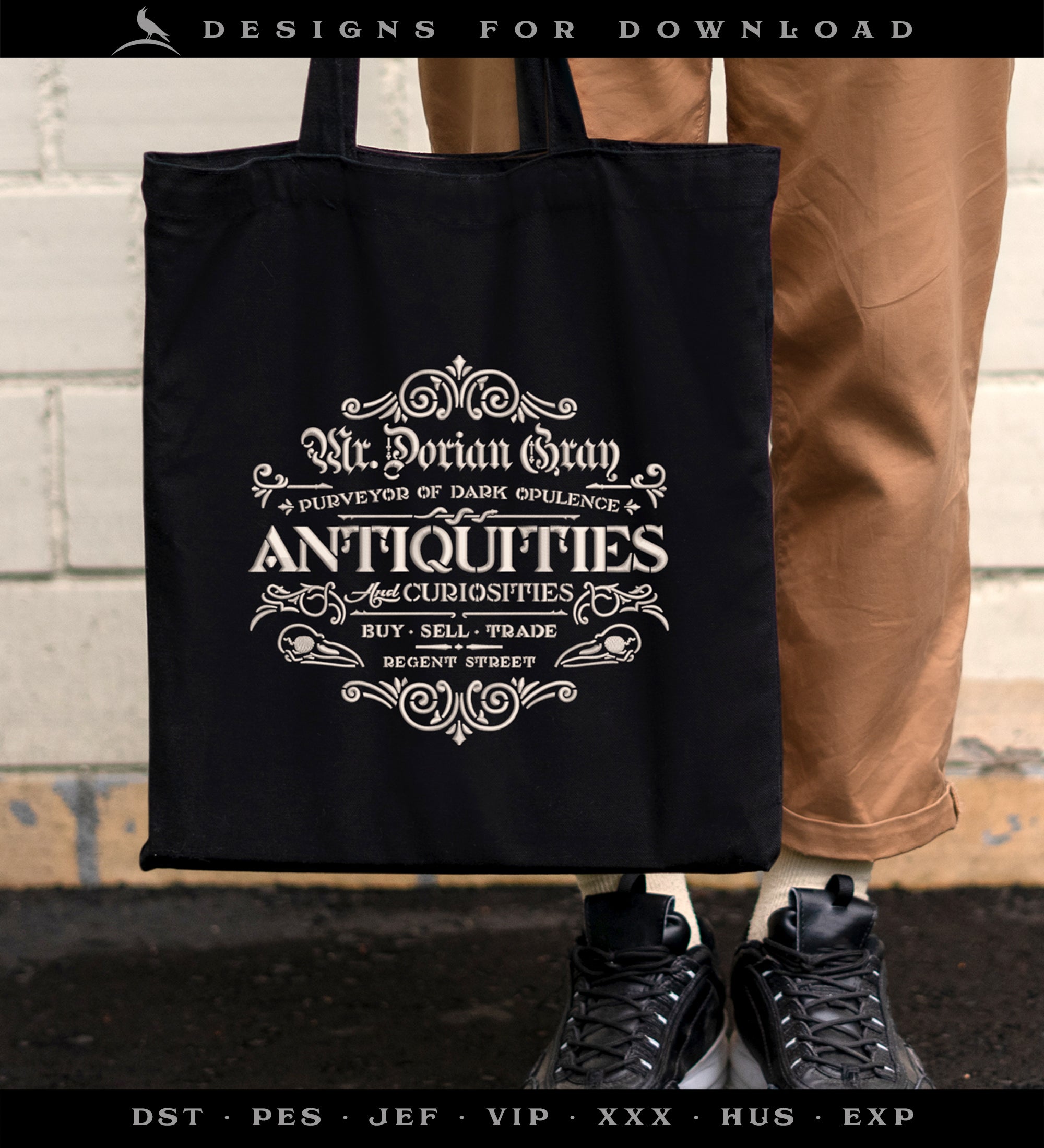 Embroidery: "Dorian Gray Antiquities" Vintage Stencil Style Design - Three Versions in 7, 7.75, and 9 Inches Wide