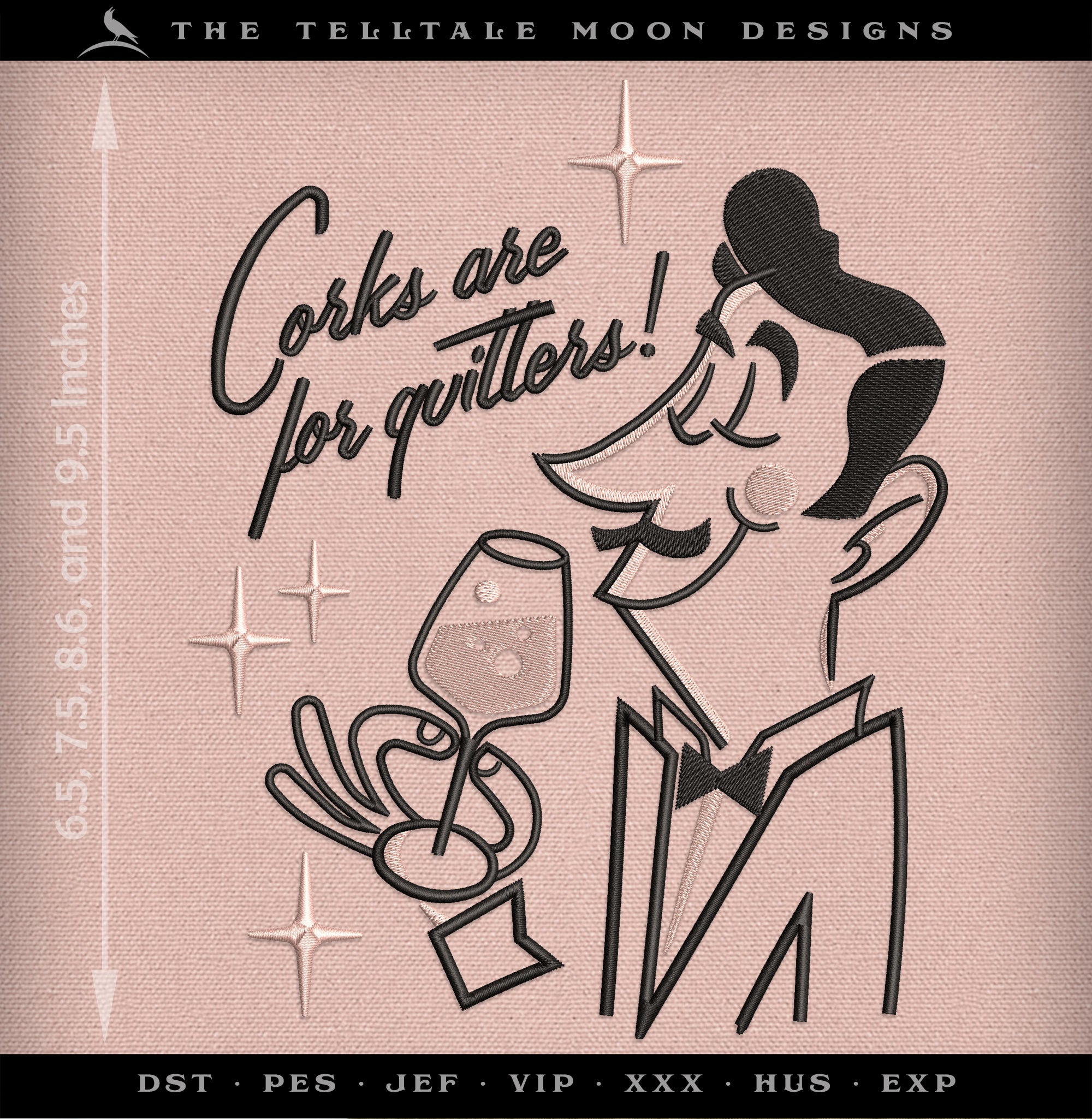 Machine Embroidery: Retro Sassy Sommelier (6.5 7.5 8.5 9.5 Inches Tall, Two Colors, Many Formats!)