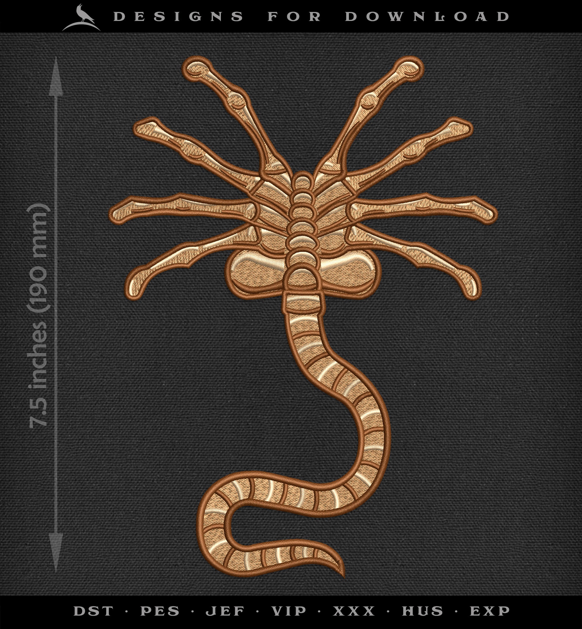 Embroidery: Face Grabber Alien - About 7, 8, and 9 Inches Tall - 3 Thread Colors