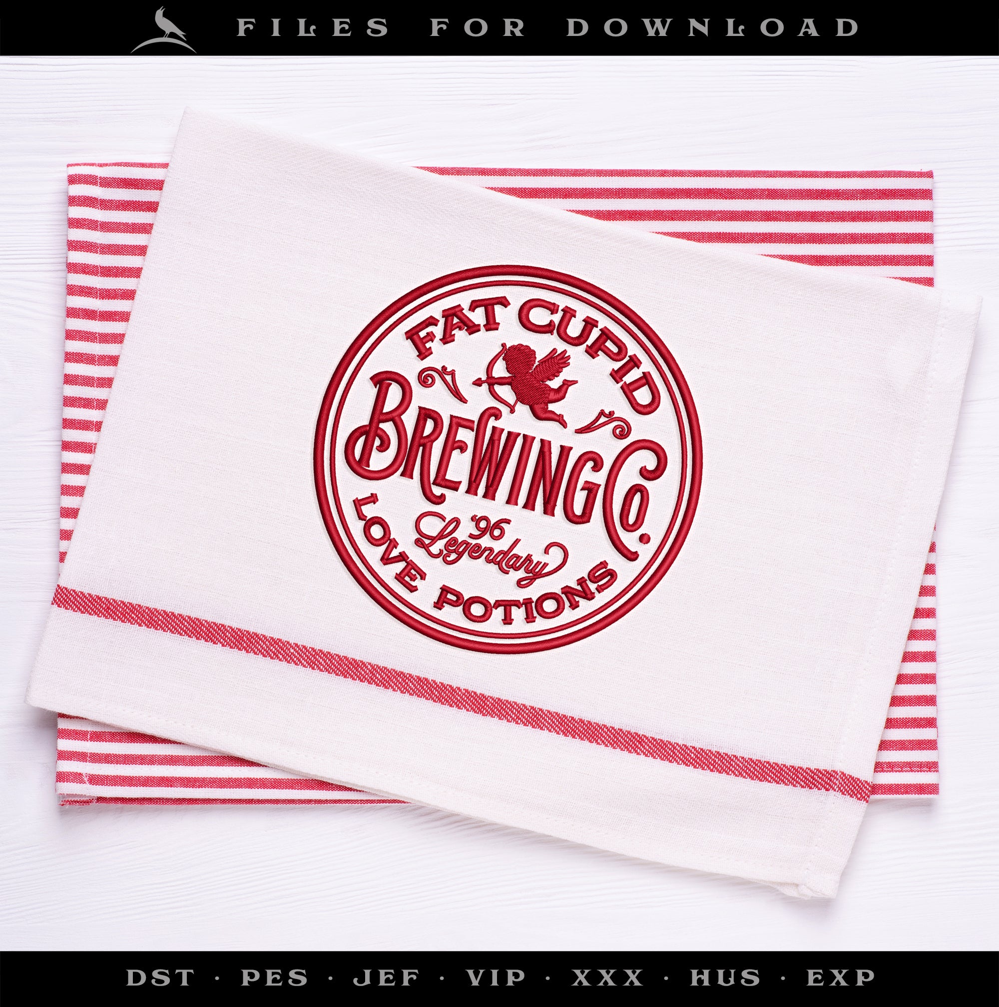 Embroidery: "Fat Cupid Love Potions" - Three Sizes Plus Drinkware Sleeve