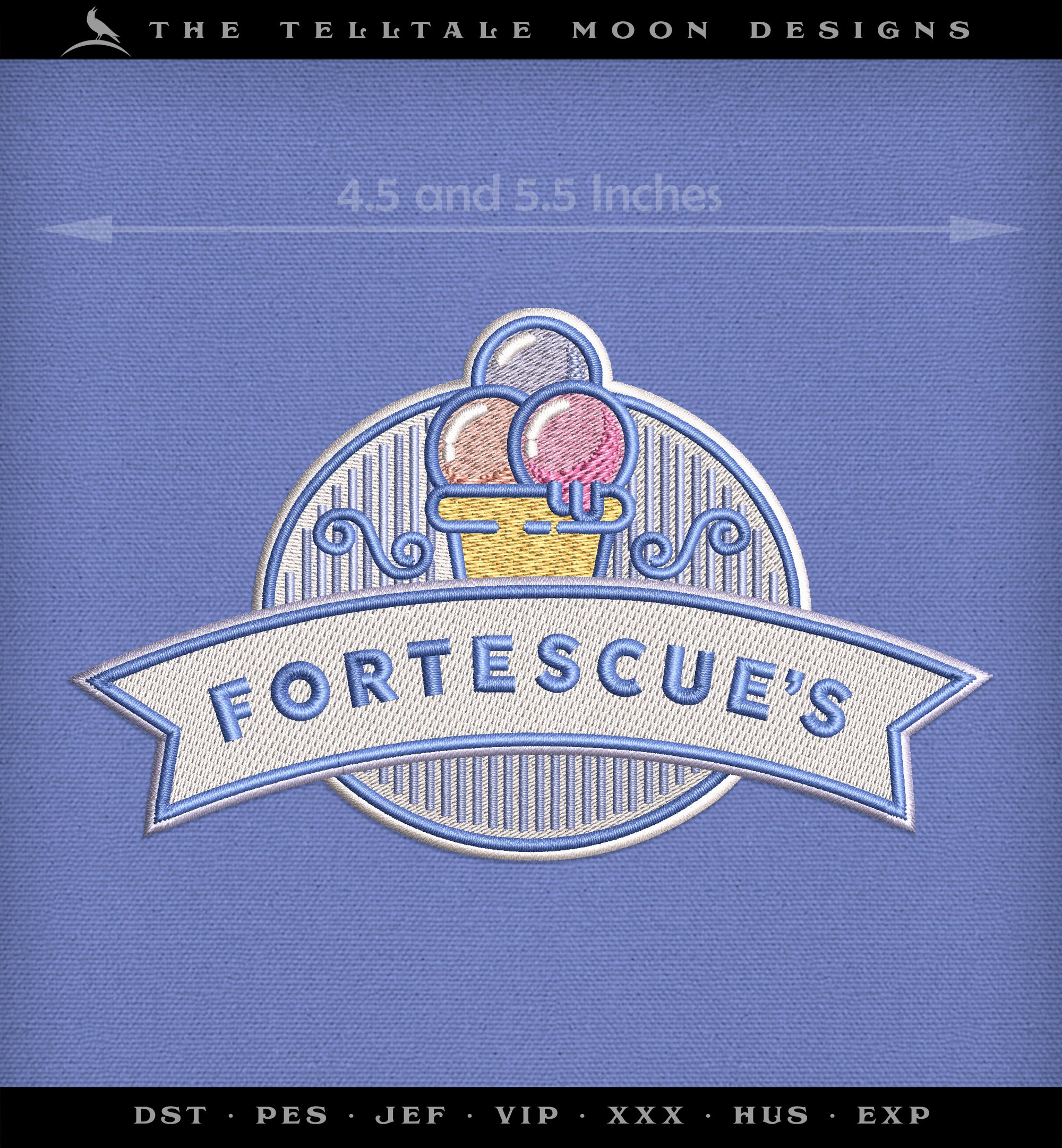 Embroidery Files: Magical Ice Cream Logo Art (Several Sizes 5 to 9 Inches Wide)