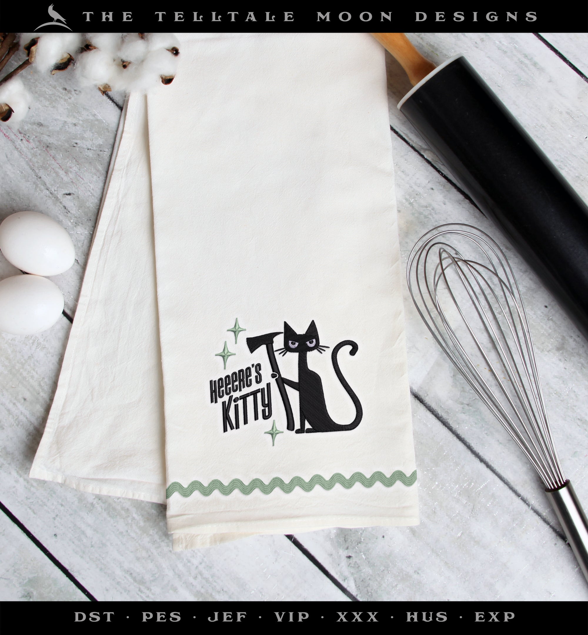 Machine Embroidery Files: "Heeere's Kitty!" (3.5 and 4.5 Inches Wide)