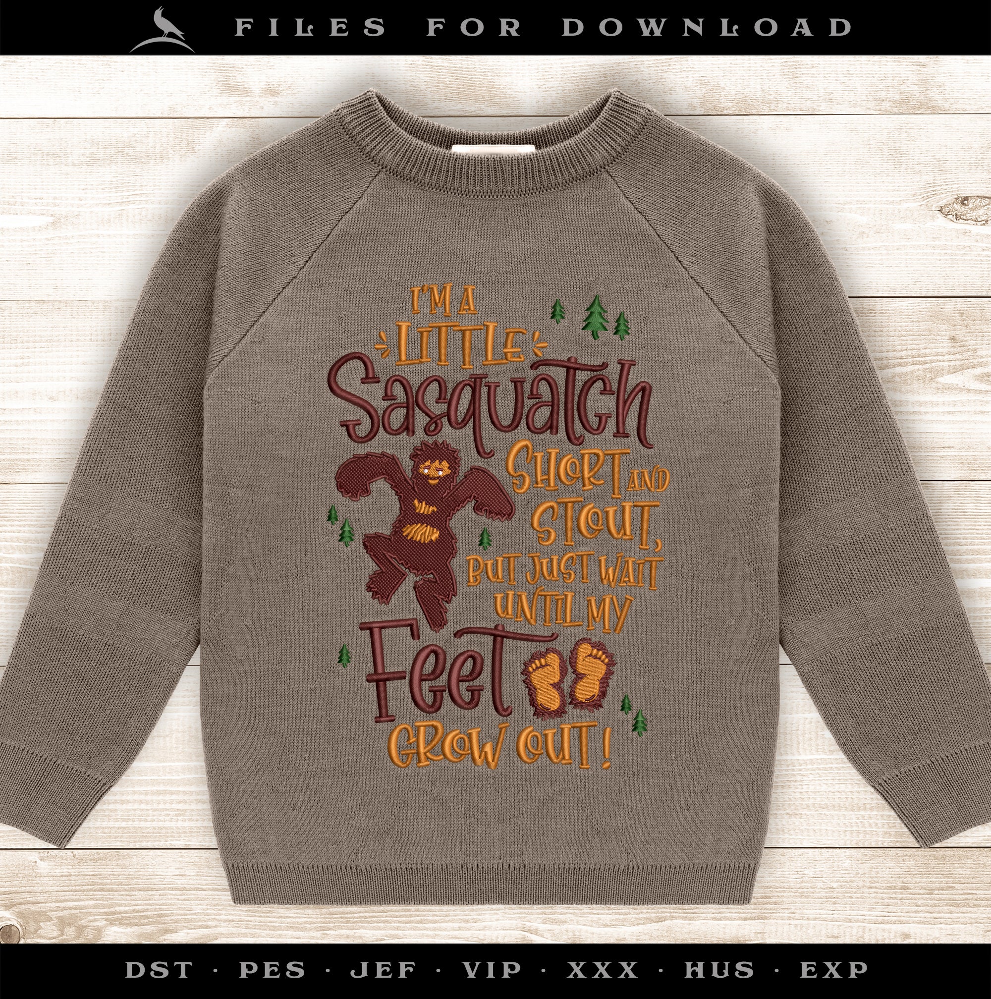 Embroidery Files: "Little Sasquatch" - 7, 8, and 11 Inches Tall - Four Thread Colors