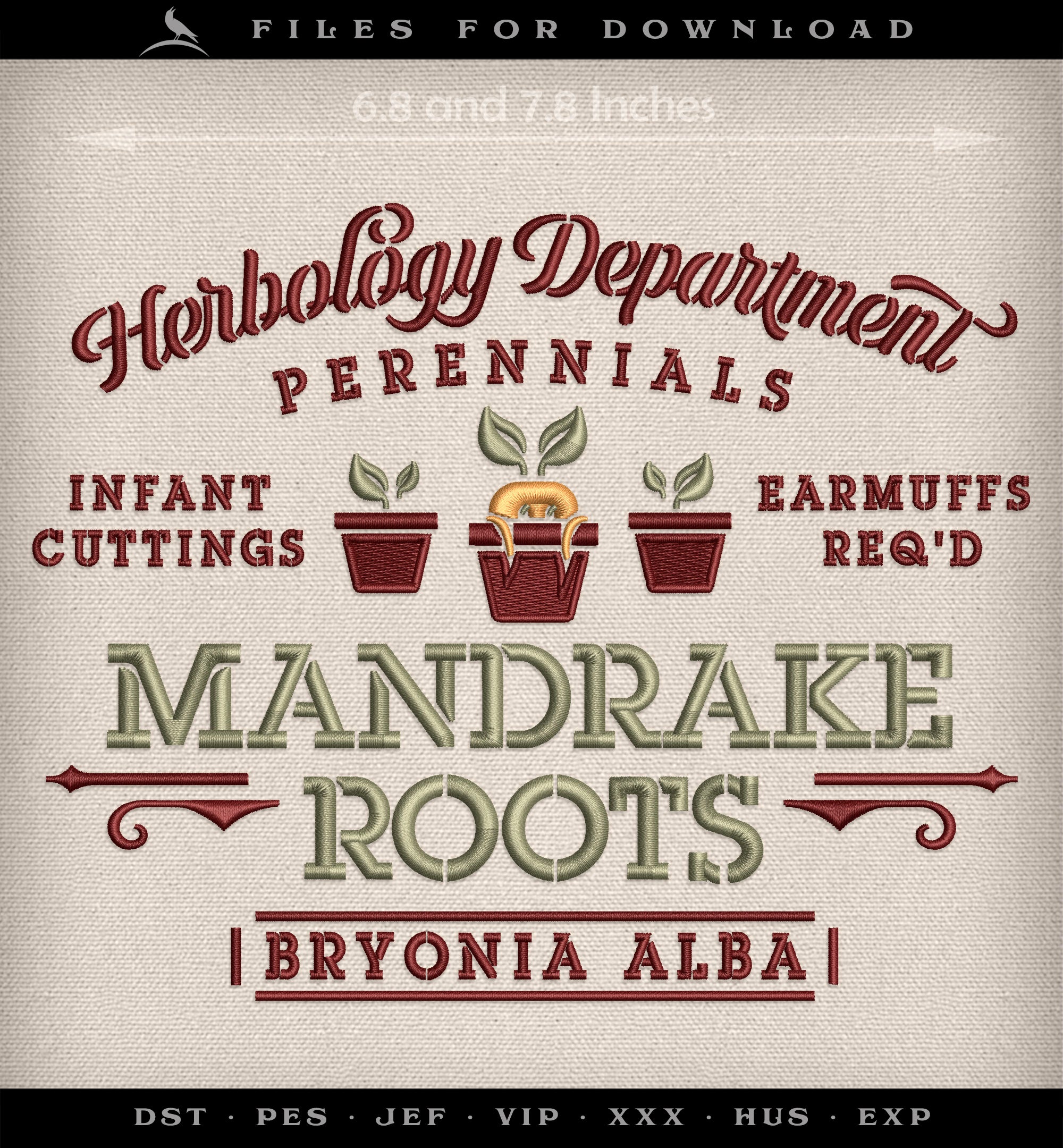 Machine Embroidery Files: "Mandrake Roots" Stencil-style Art (6.8, 7.8, and 10.8 Inches) Three Colors and Several Formats