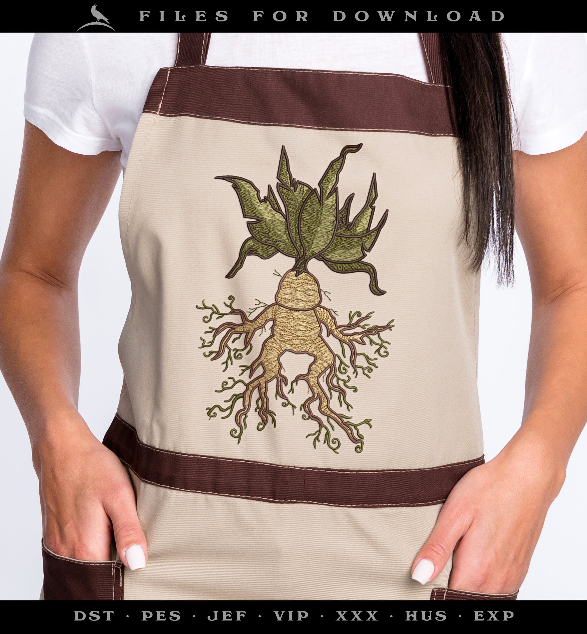 Machine Embroidery Files: Mandrake Root Art (7.8 Inches, Five Colors, Several Formats)