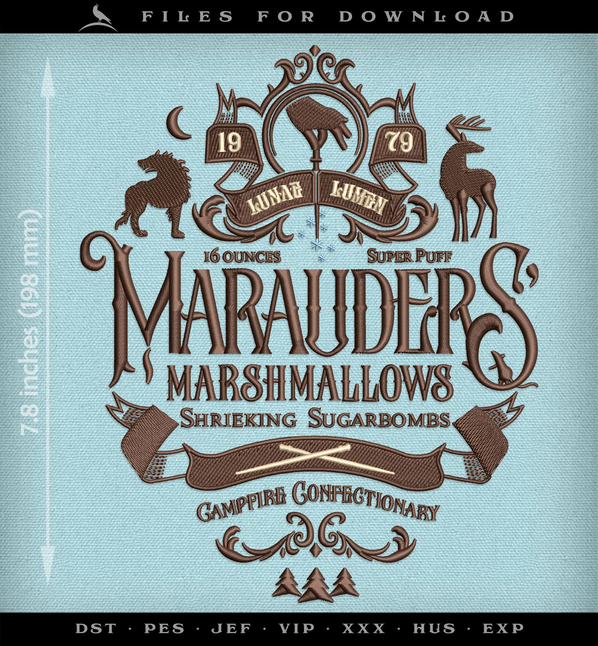Machine Embroidery Files: "Marauders Marshmallows" Magical Theme (6.9 & 7.8 Inches)
