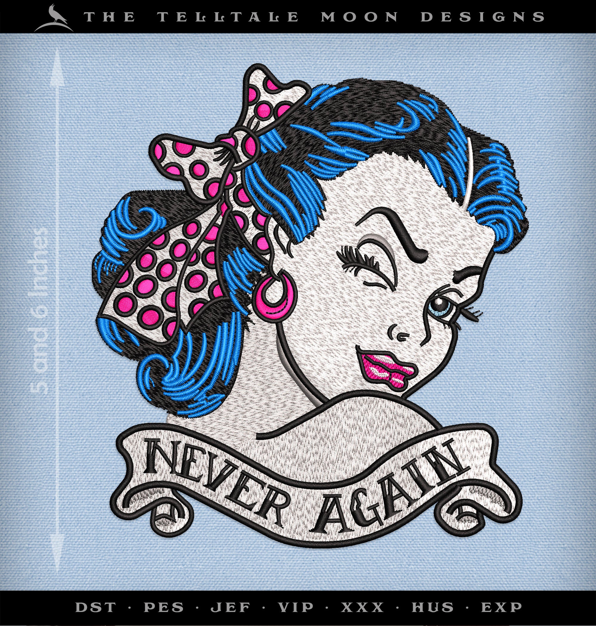 Machine Embroidery: Sassy 1950s Girl - 6 Inches - 6 Thread Colors