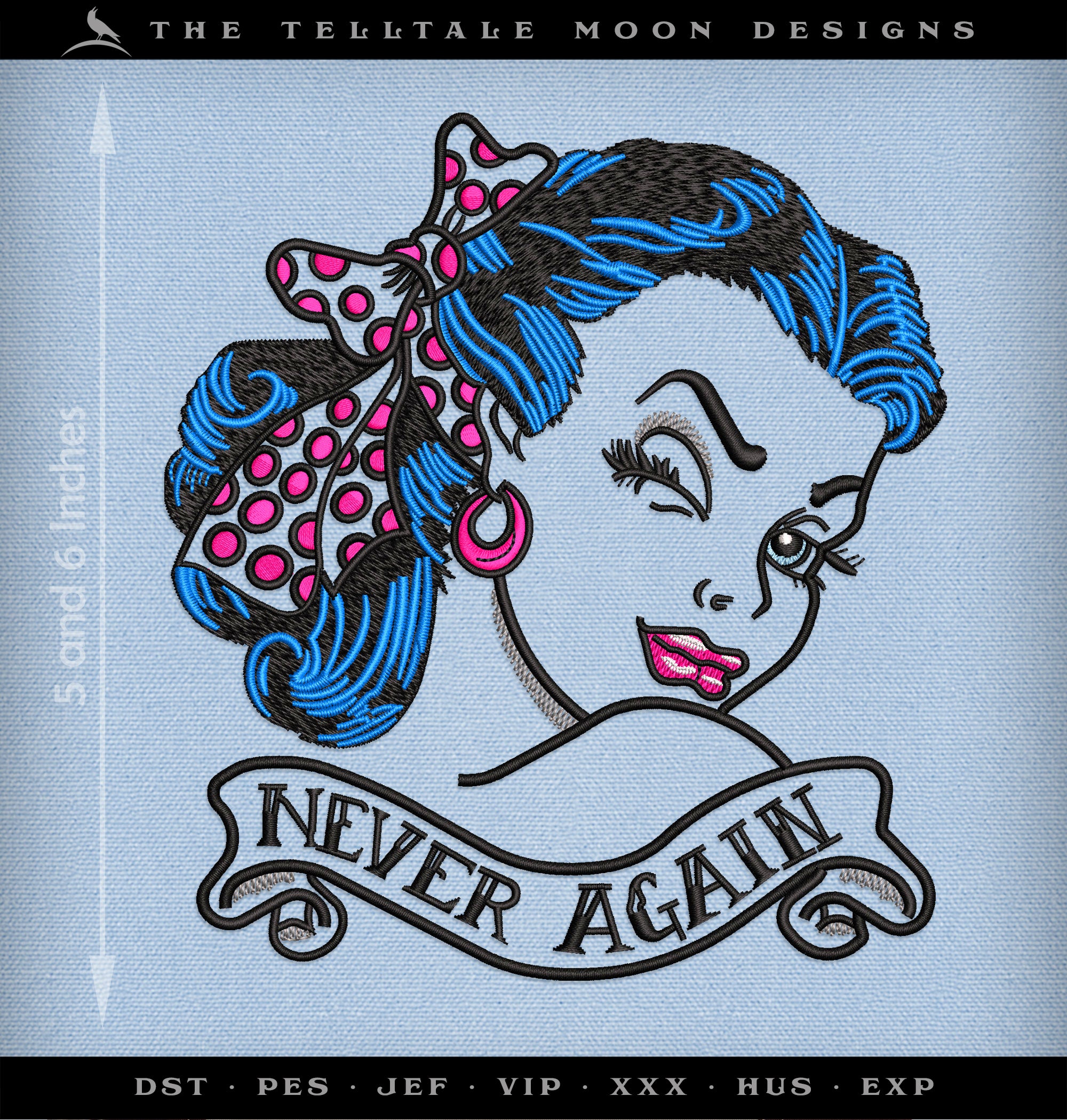 Machine Embroidery: Sassy 1950s Girl - 6 Inches - 6 Thread Colors